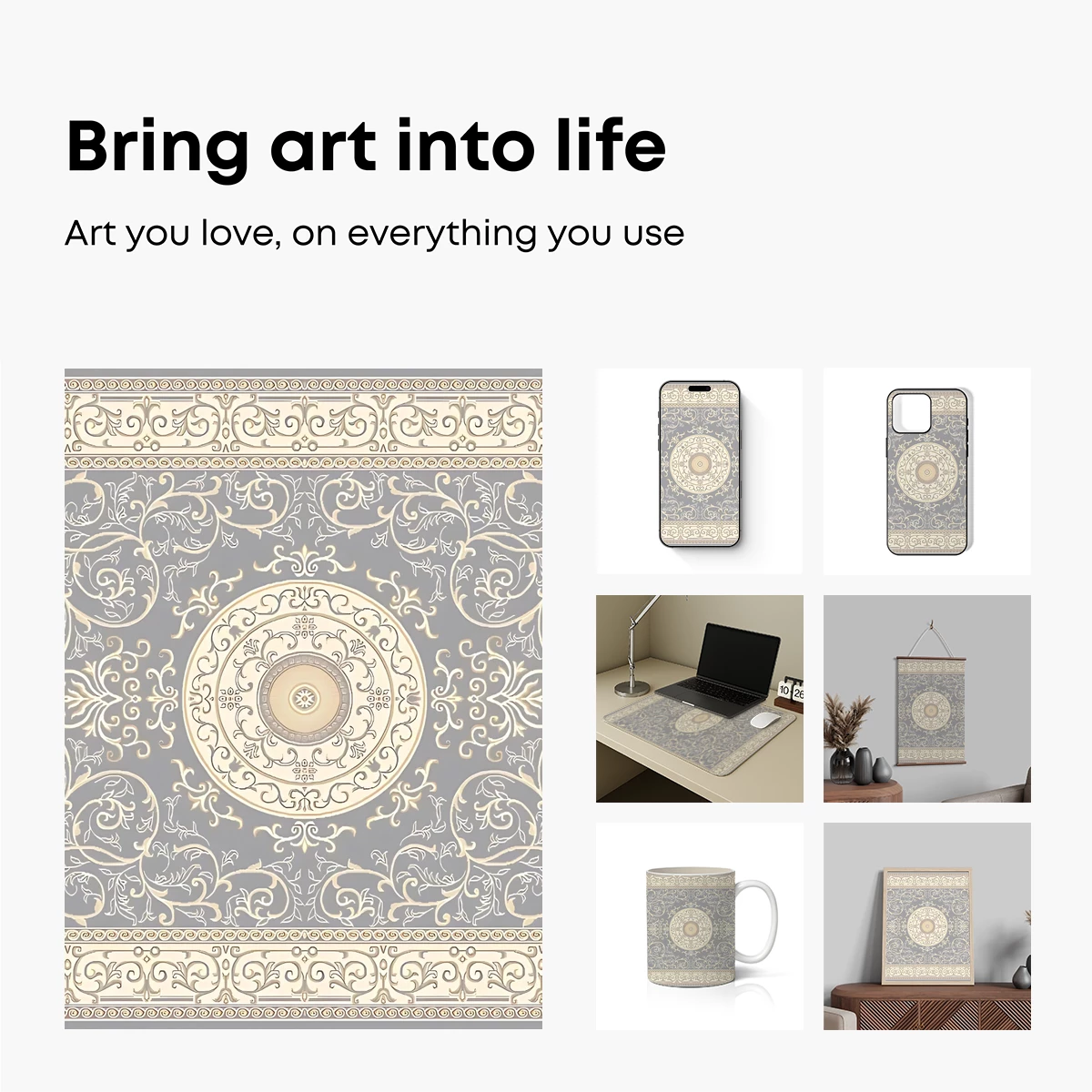 Elegant Mandala Tapestry in Soft Grays - Image 2