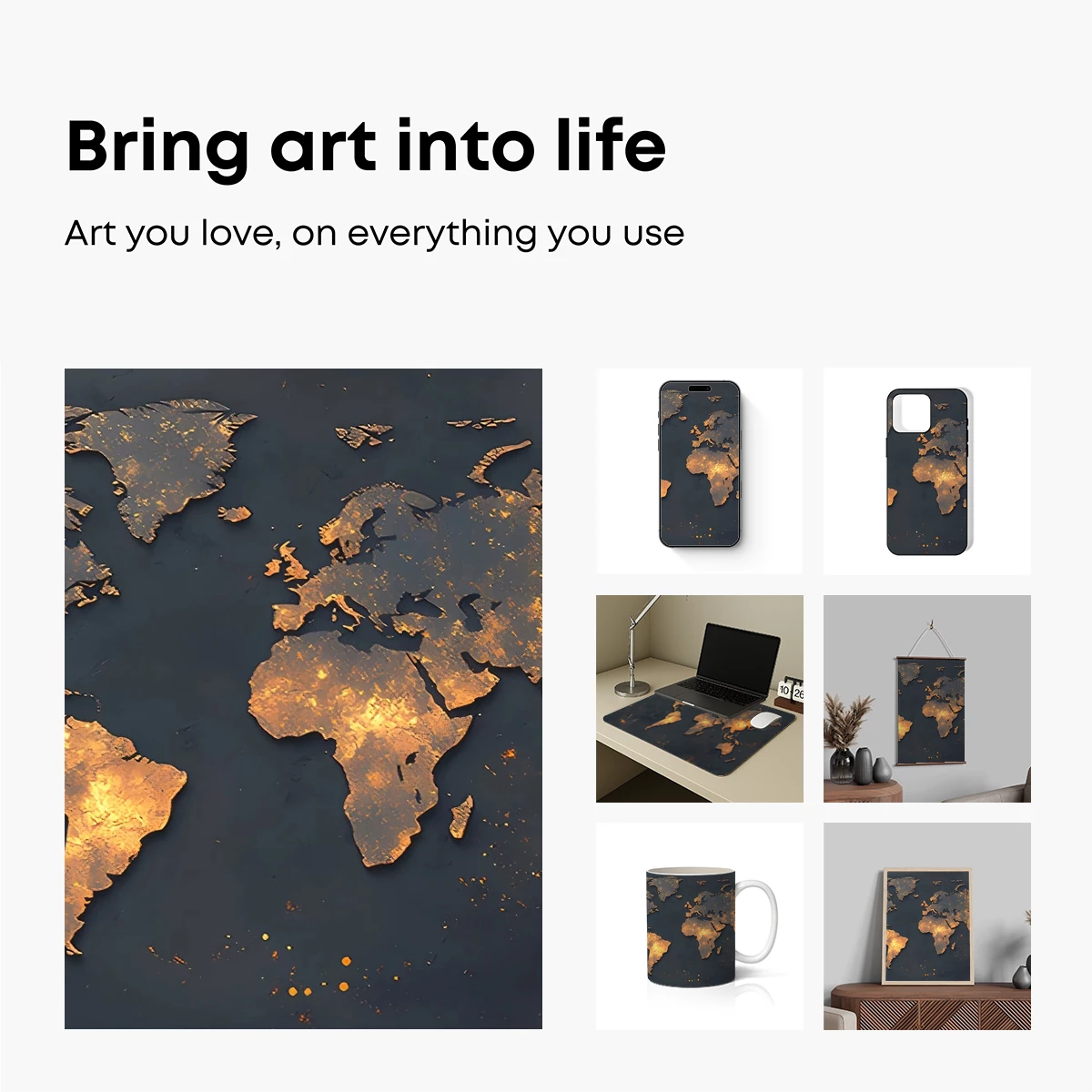 Golden World Map: Illuminated Continents in Abstract Art - Image 2