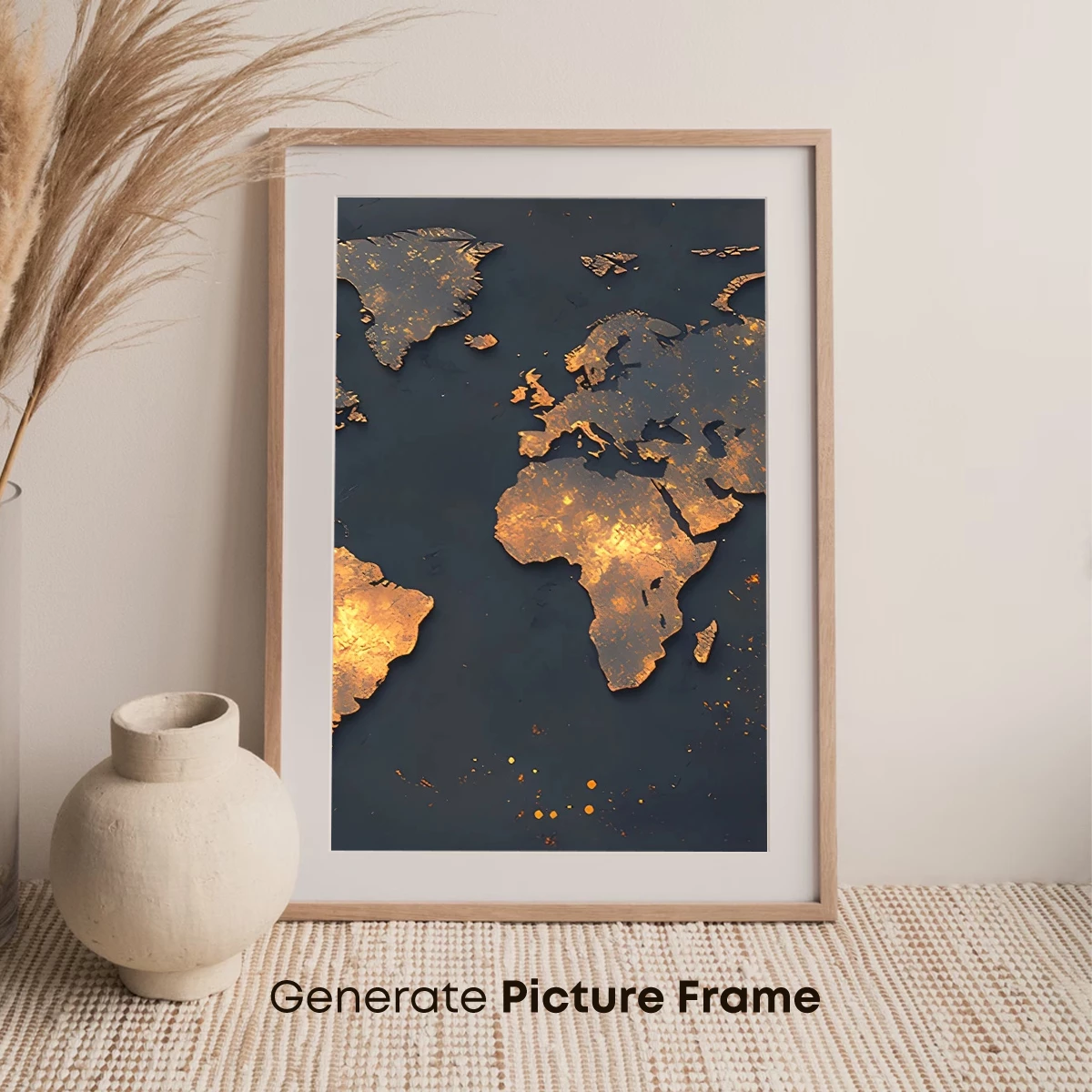 Golden World Map: Illuminated Continents in Abstract Art - Image 7