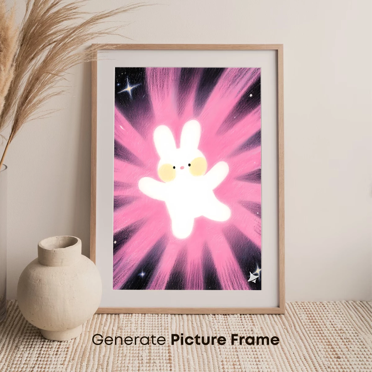 Cosmic Bunny Burst: Radiant Pink Galaxy Art - Image 7