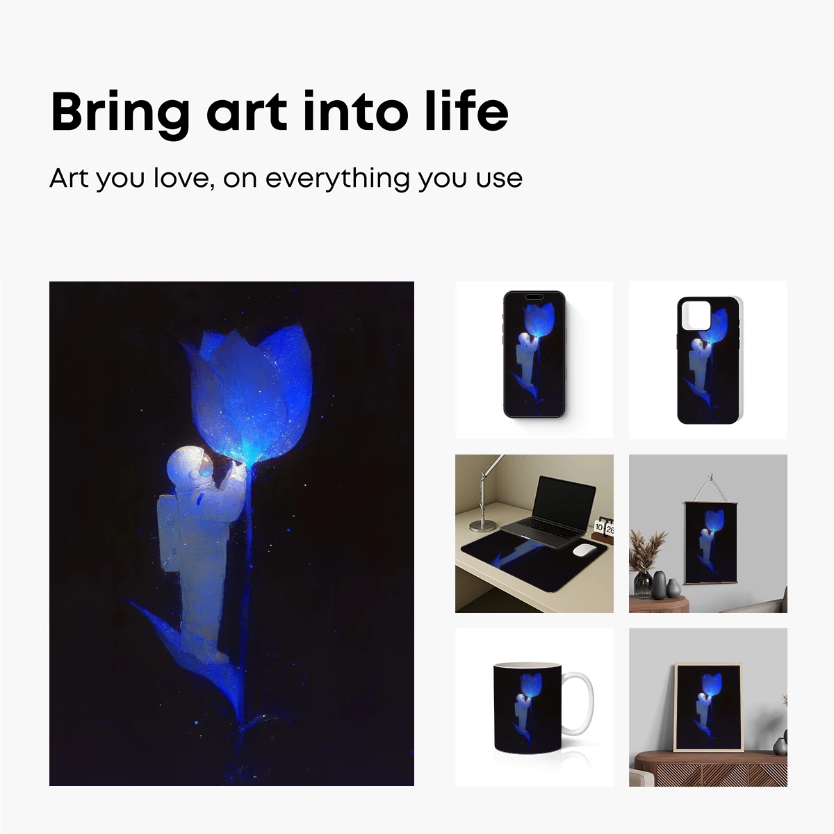 Astronaut Tending to a Glowing Blue Tulip in Space - Image 2