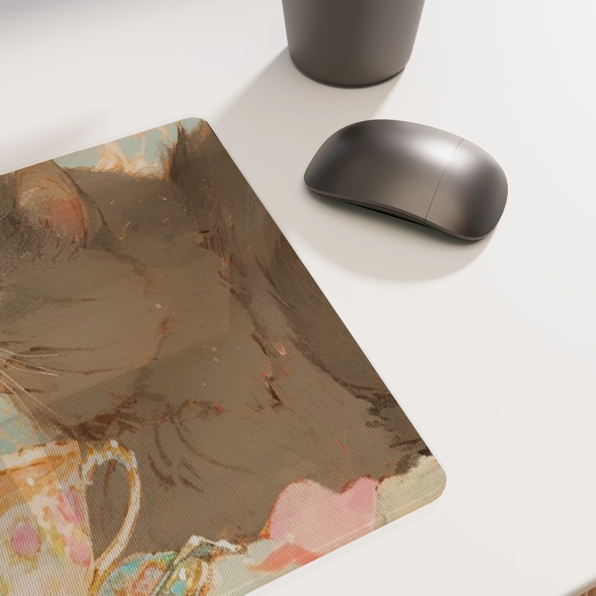 Gray Cat with Tea Cup Illustration Glass mouse pad - Image 6