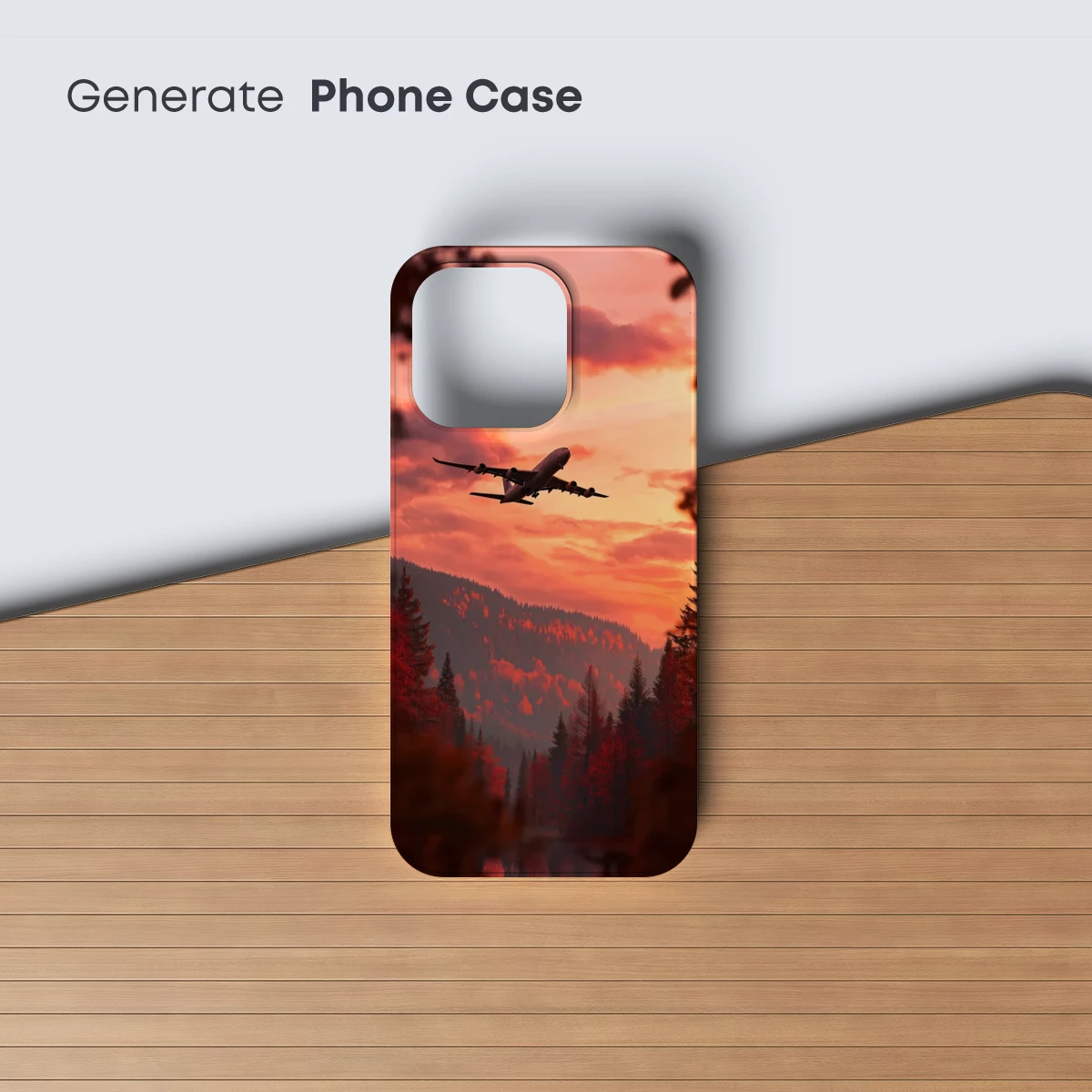 Airplane Silhouette at Sunset Through Autumn Forest - Image 3