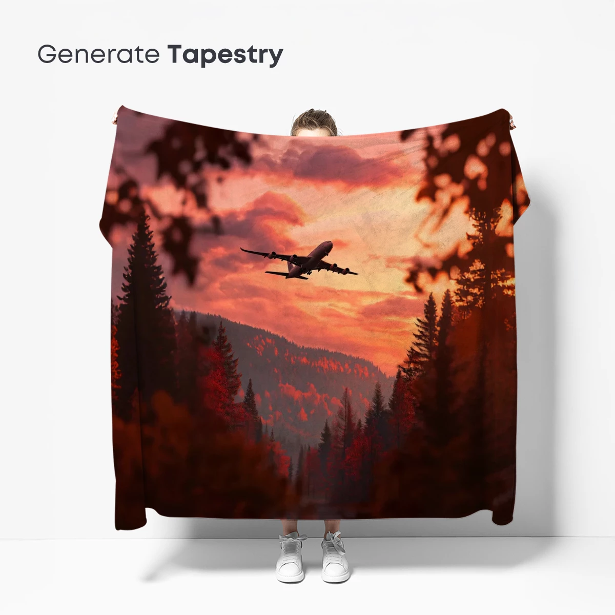 Airplane Silhouette at Sunset Through Autumn Forest - Image 5