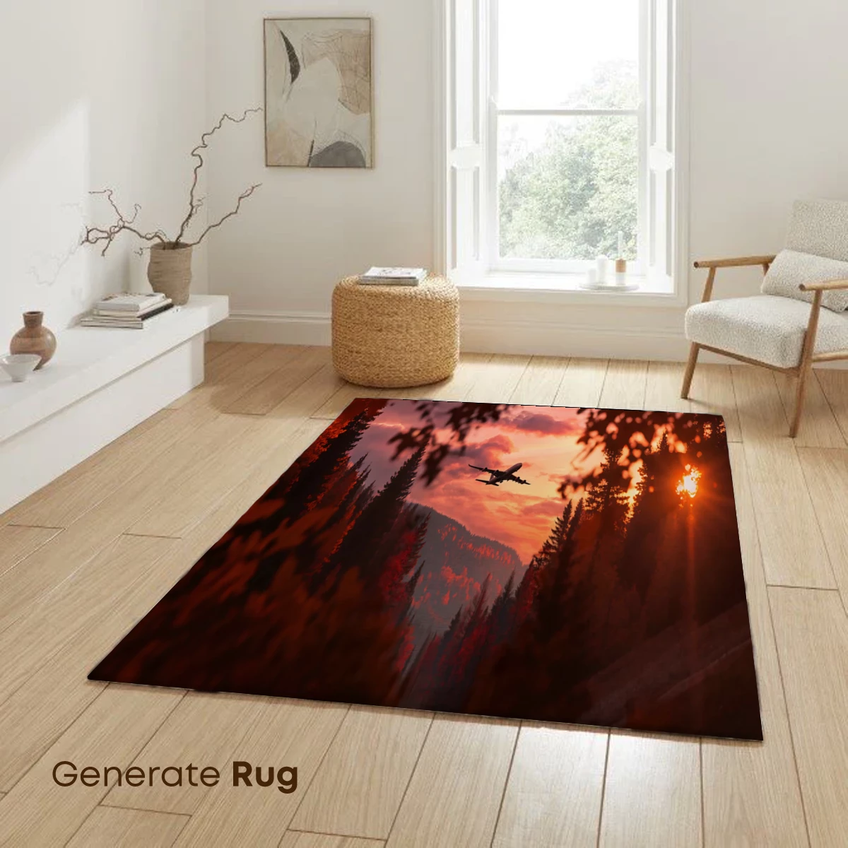 Airplane Silhouette at Sunset Through Autumn Forest - Image 6