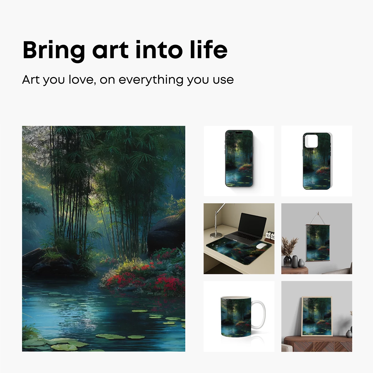 Enchanted Bamboo Grove with Moonlit Lily Pond - Image 2