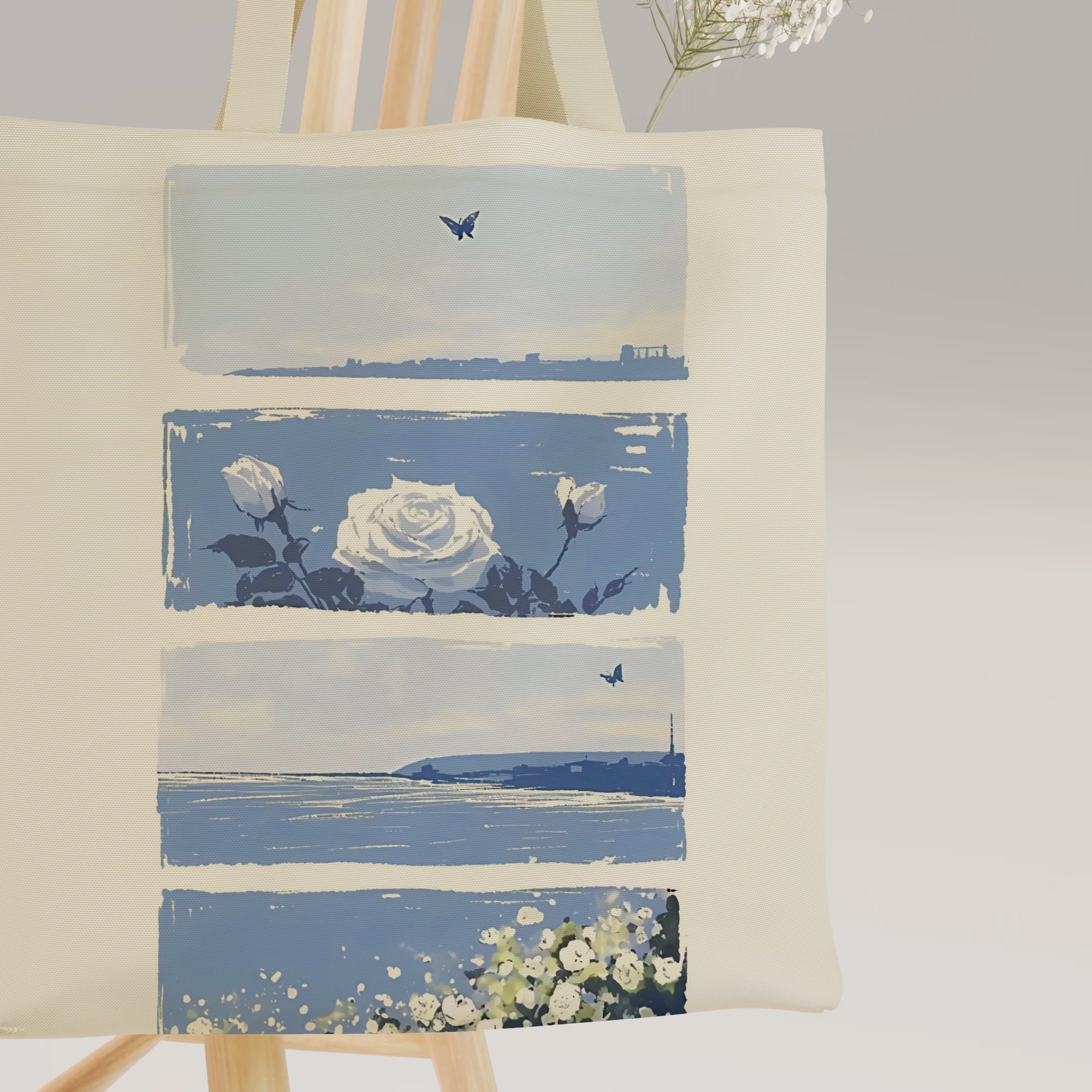 Serene Blue Rose Panorama Canvas Bag - Image 9