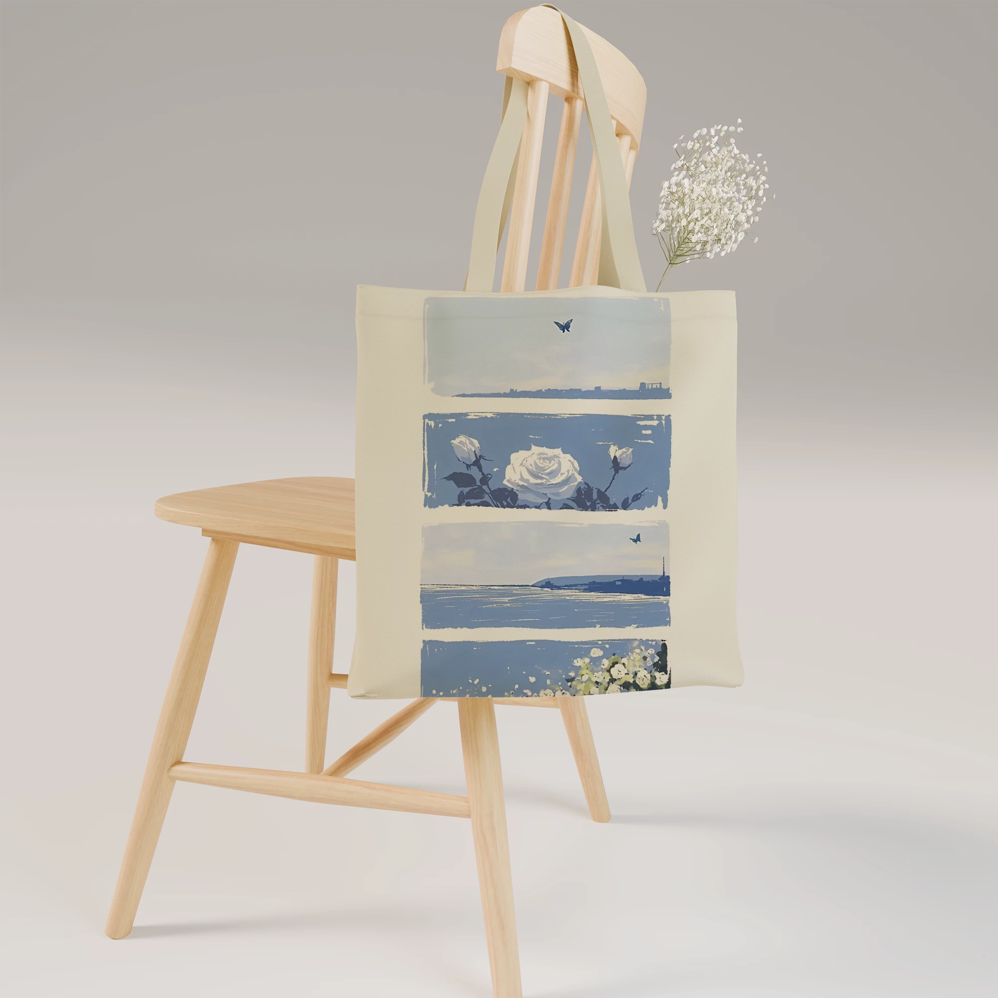 Serene Blue Rose Panorama Canvas Bag - Image 8