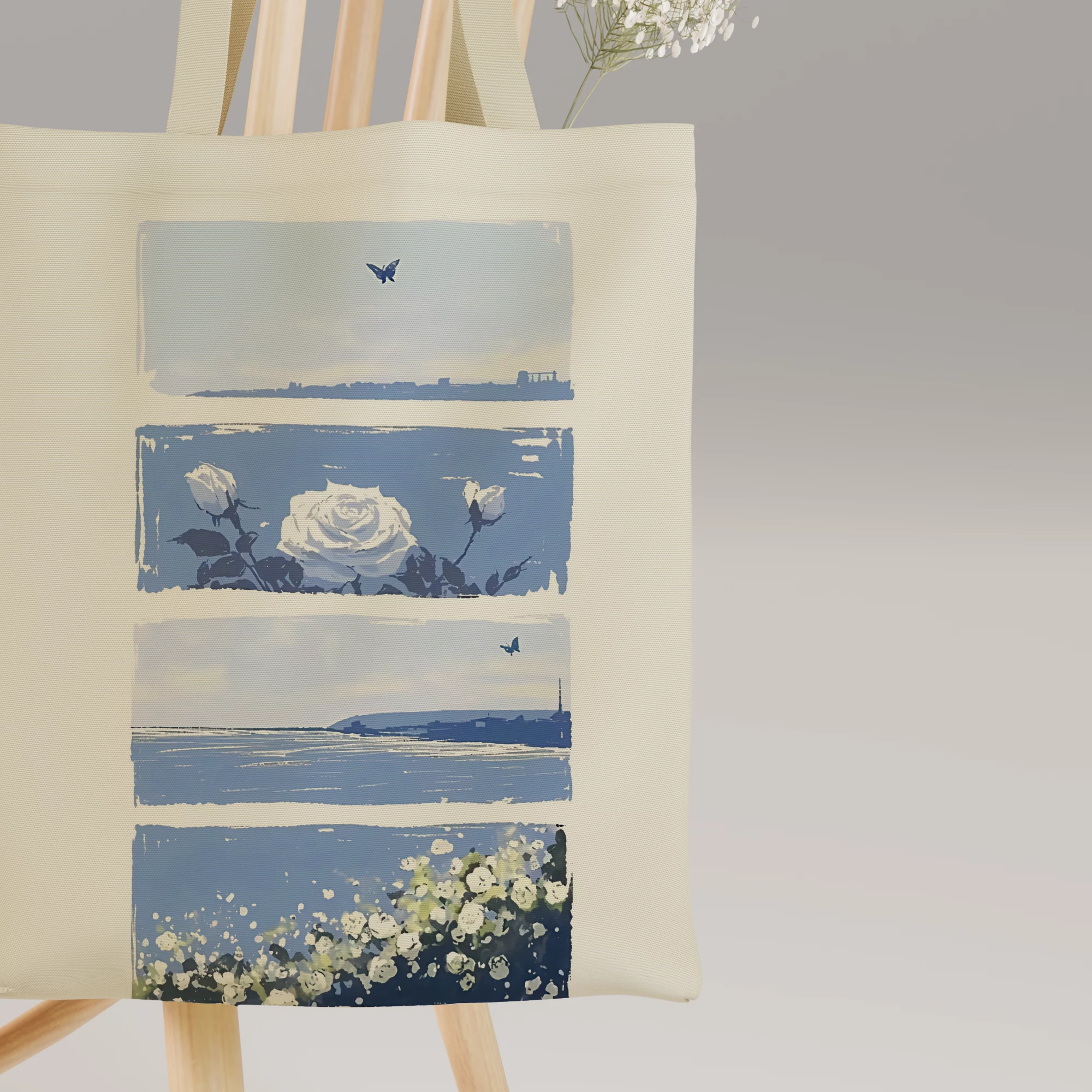 Serene Blue Rose Panorama Canvas Bag - Image 6