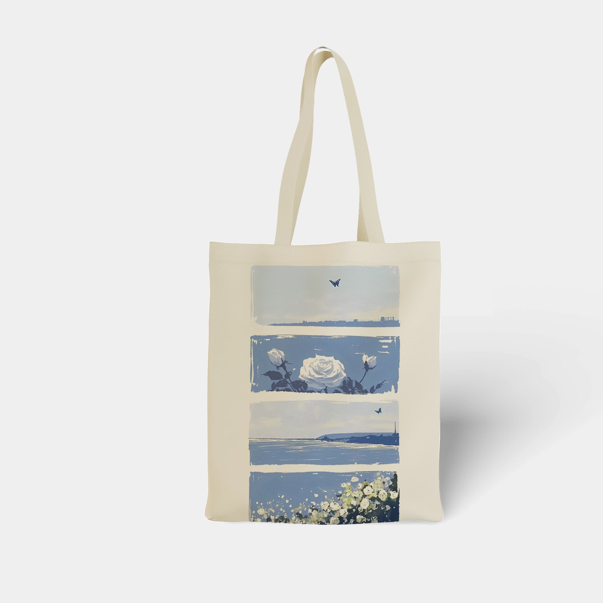 Serene Blue Rose Panorama Canvas Bag - Image 4