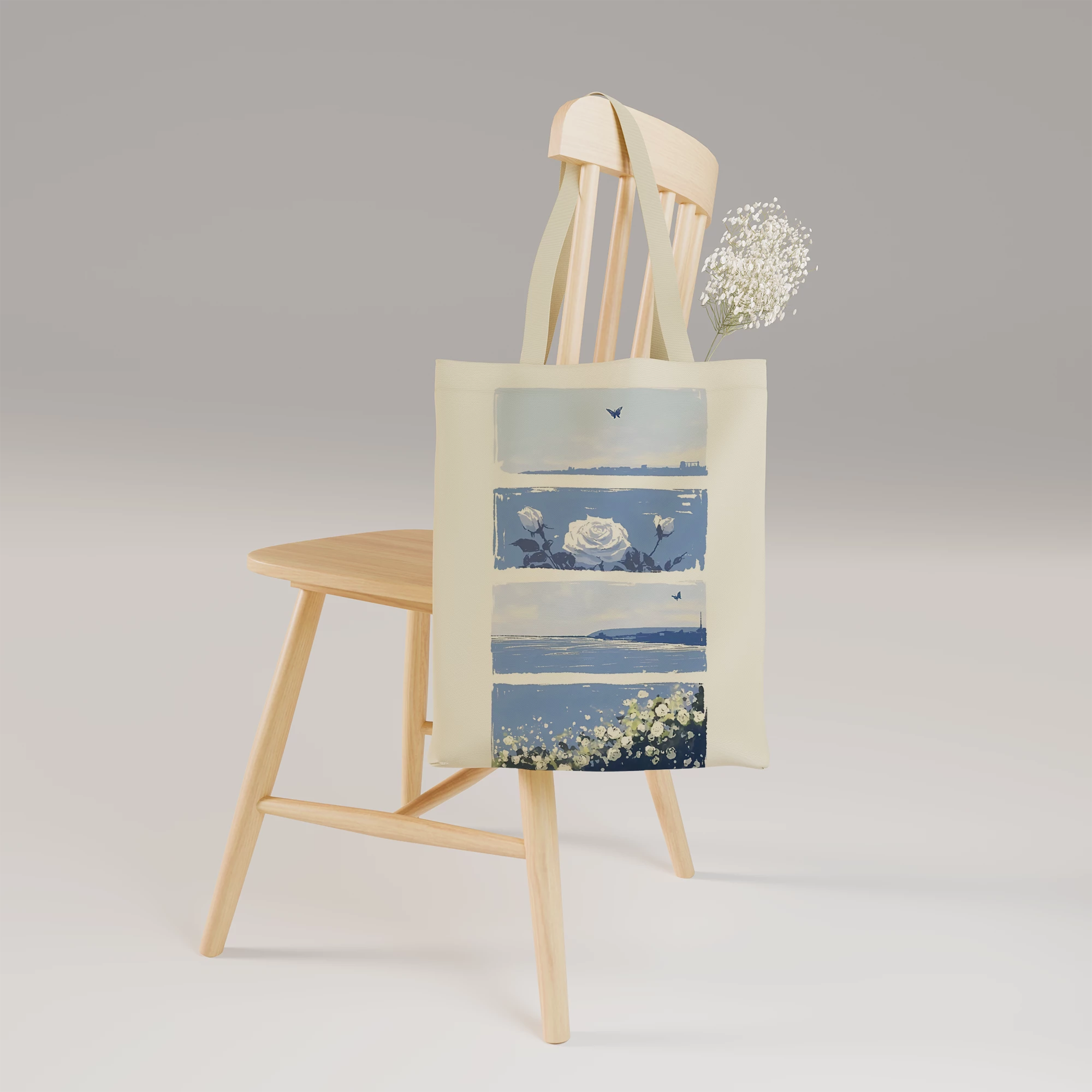 Serene Blue Rose Panorama Canvas Bag - Image 5