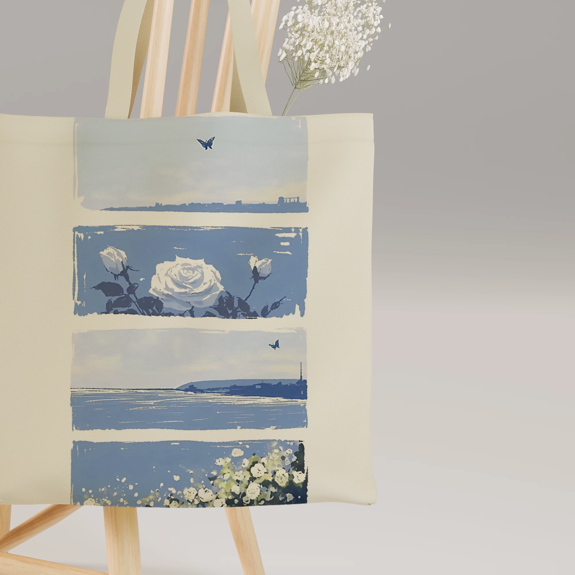 Serene Blue Rose Panorama Canvas Bag - Image 3