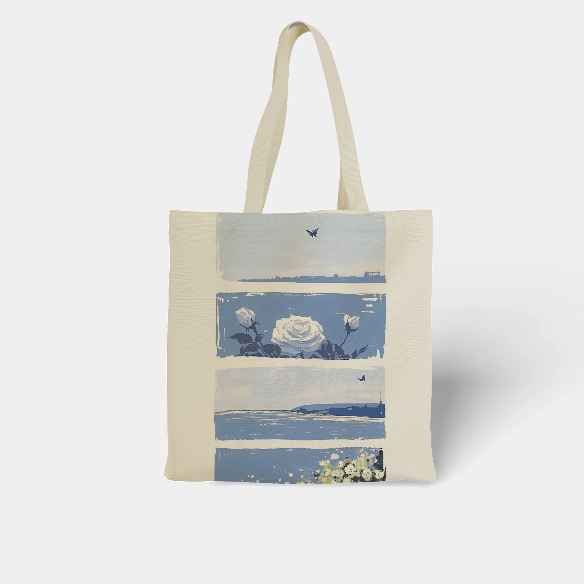 Serene Blue Rose Panorama Canvas Bag