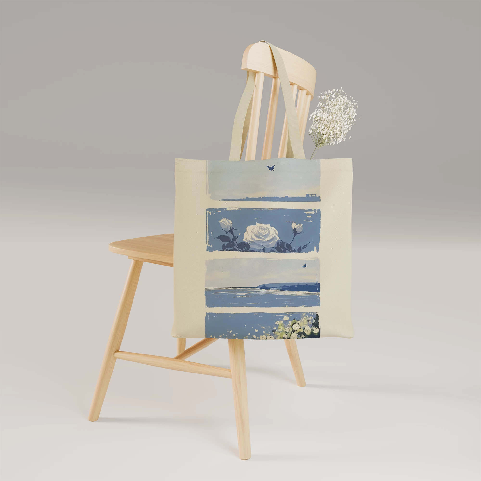 Serene Blue Rose Panorama Canvas Bag - Image 2