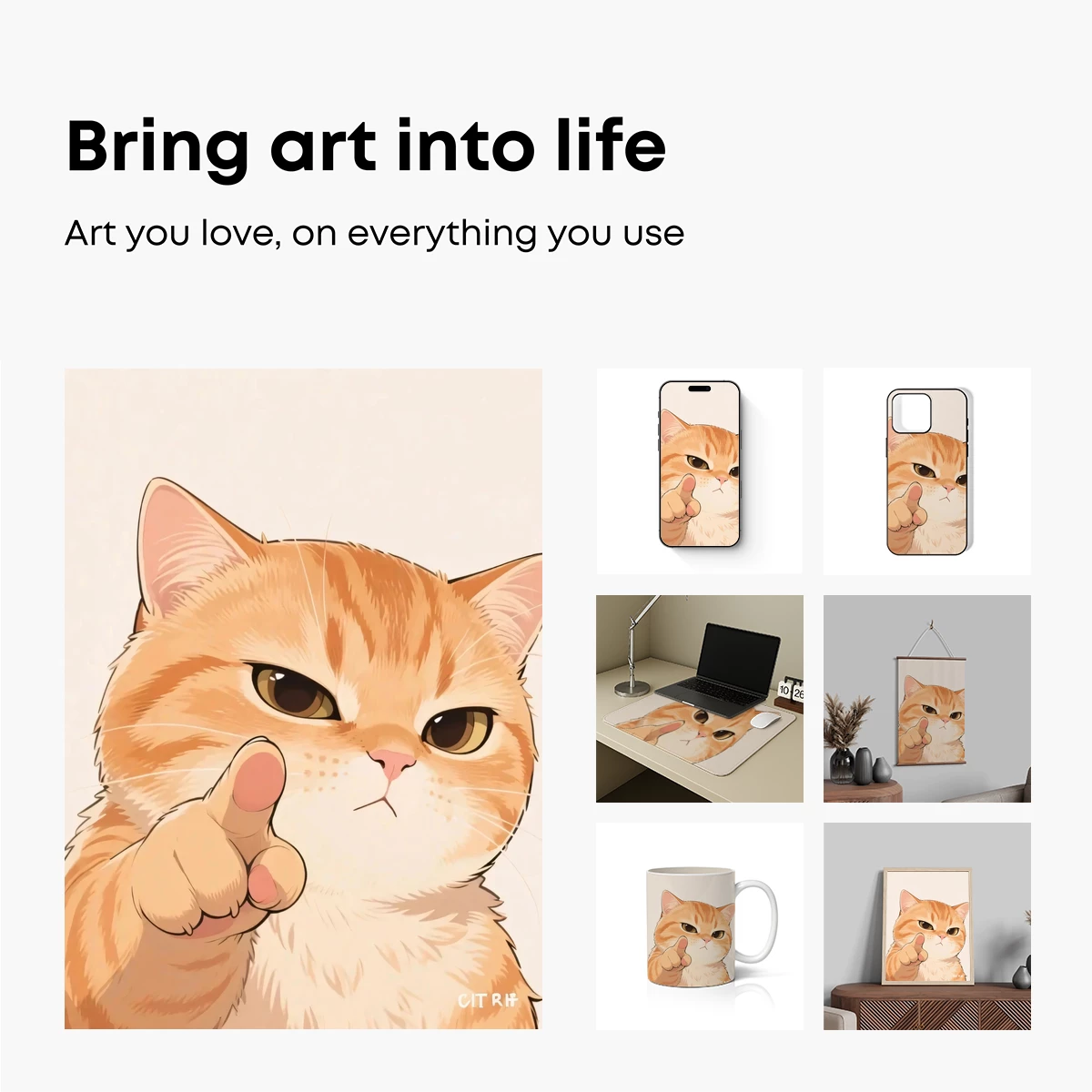 Grumpy Cat's Finger-Wag: A Whimsical Cartoon Portrait - Image 2