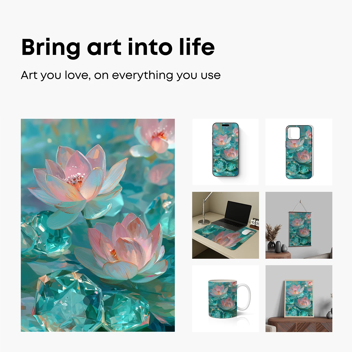 Crystal Lotus Garden: Ethereal Blooms in Aquamarine Dreams - Image 2