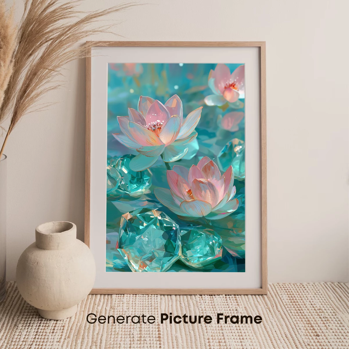 Crystal Lotus Garden: Ethereal Blooms in Aquamarine Dreams - Image 7