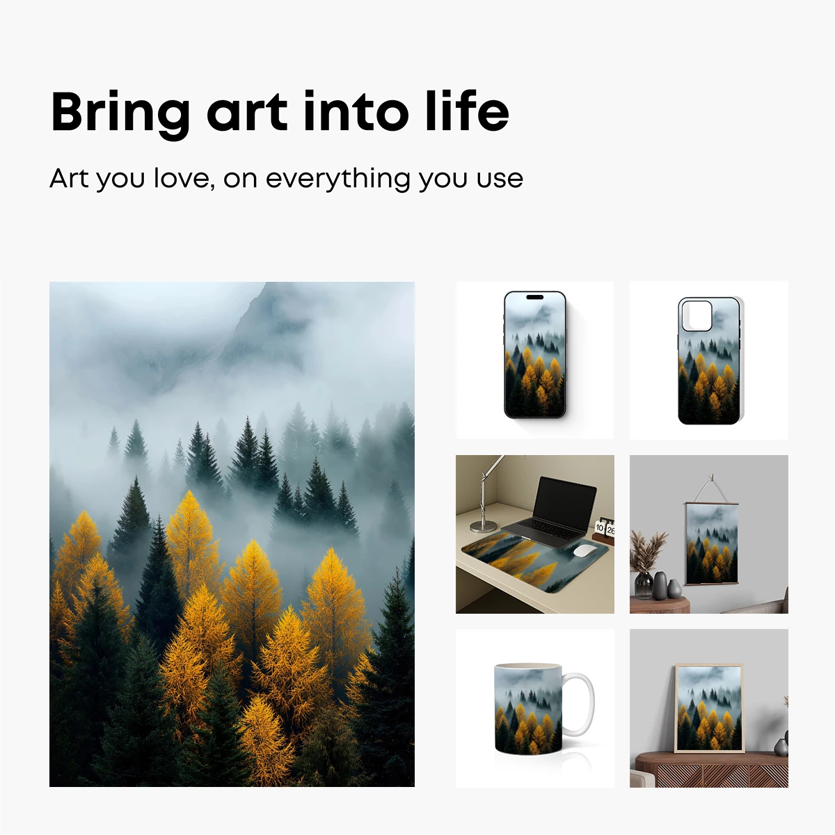 Golden Larches in Misty Mountain Haze - Image 2