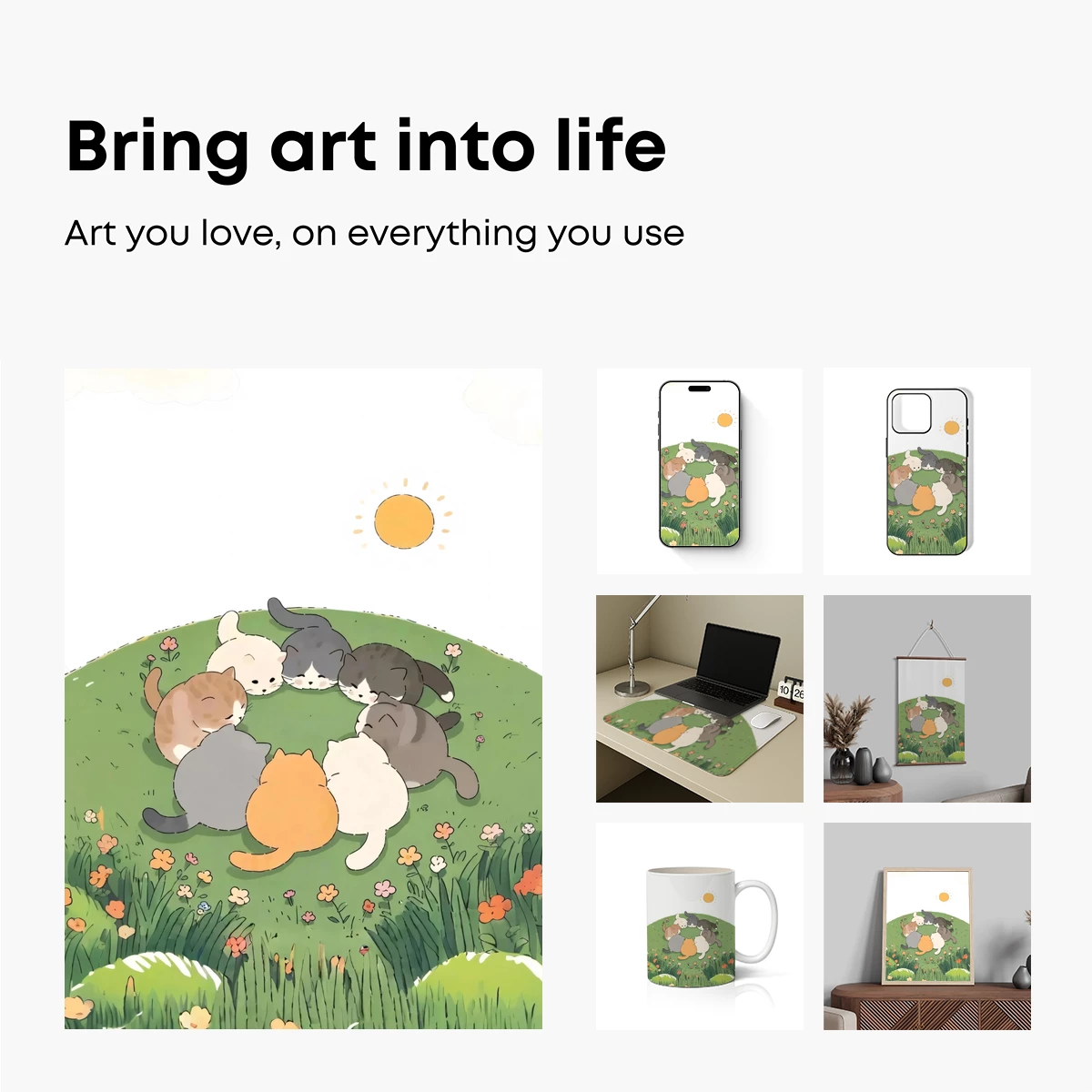 Cuddling Cats in a Floral Haven - Image 2