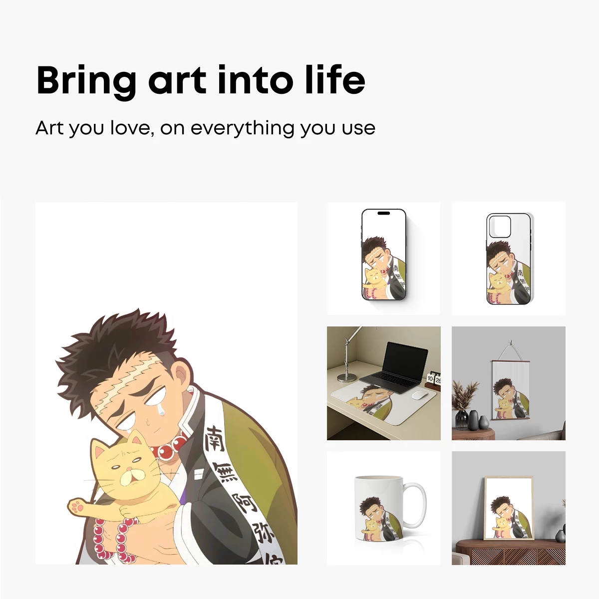 Anime Warrior Embraces Serene Cat - Image 2