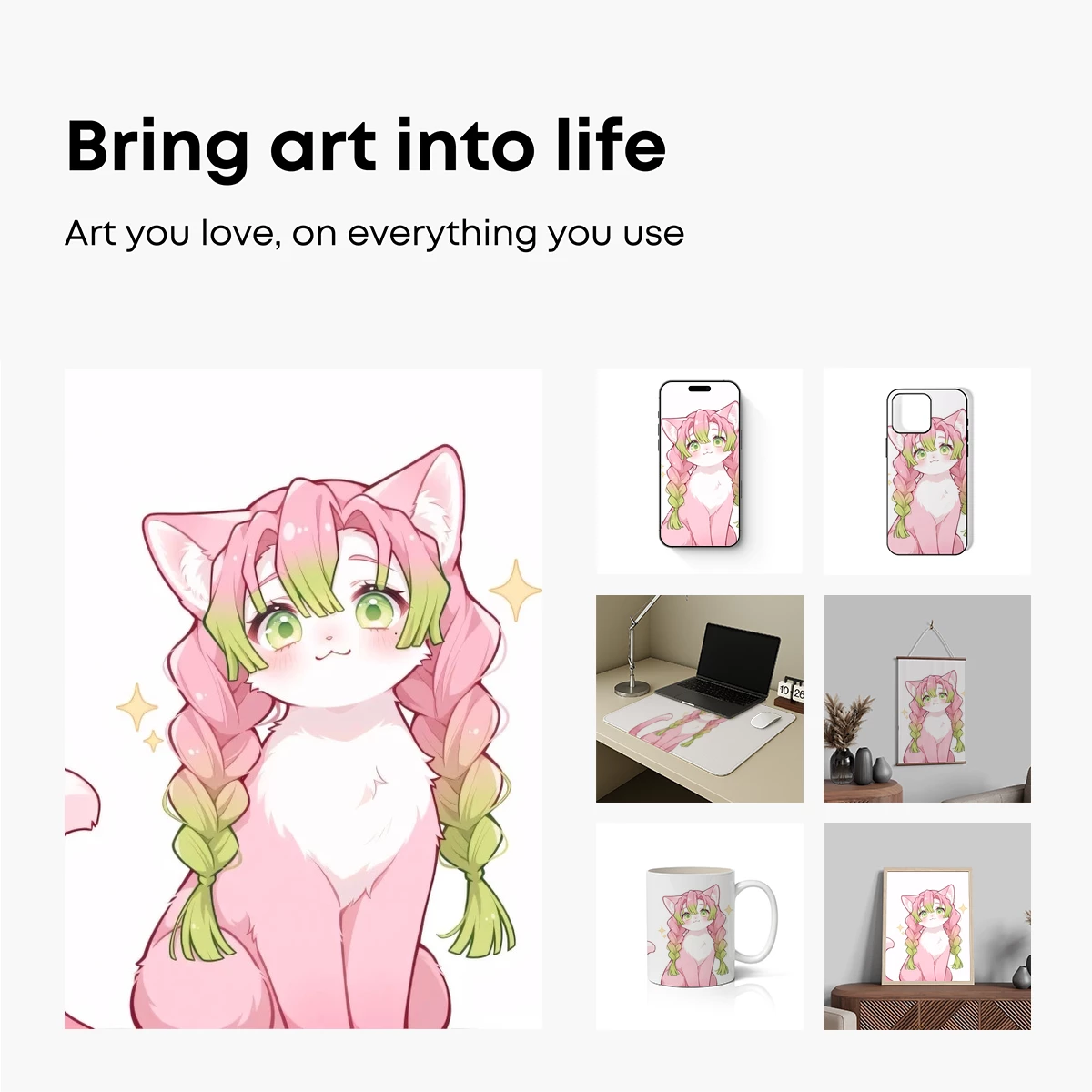 Charming Anime Cat with Braided Green Hair - Image 2