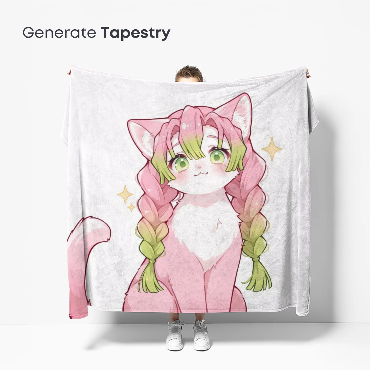 Charming Anime Cat with Braided Green Hair - Image 5