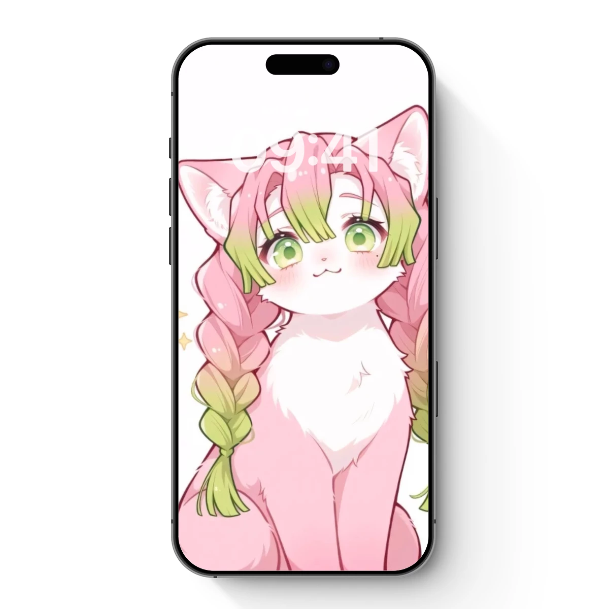 Charming Anime Cat with Braided Green Hair
