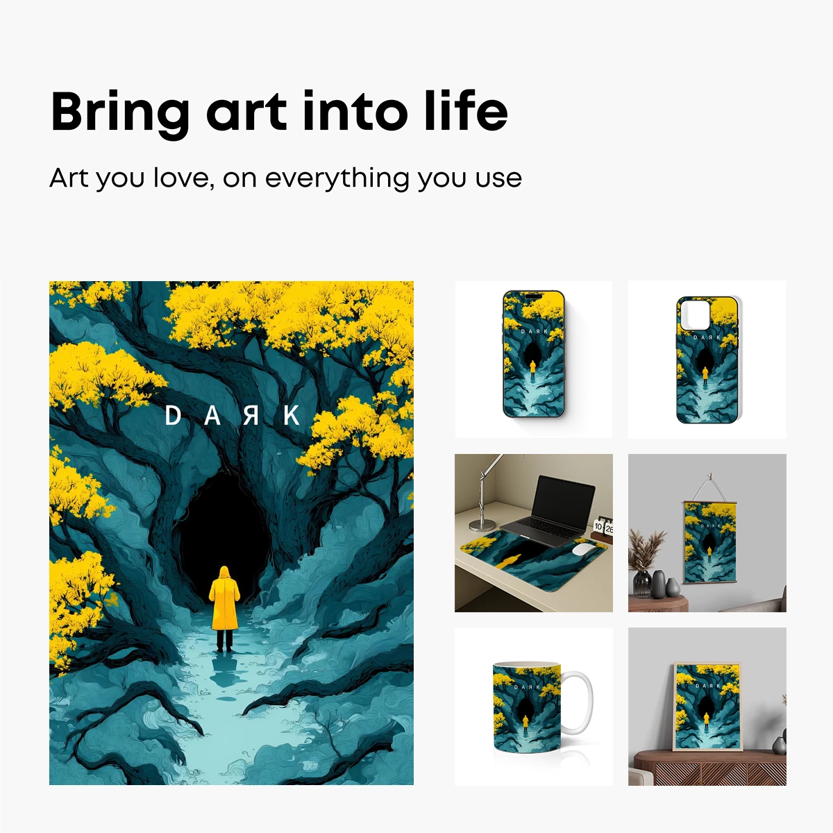 Mysterious Yellow Raincoat in a Dark Forest Tunnel - Image 2