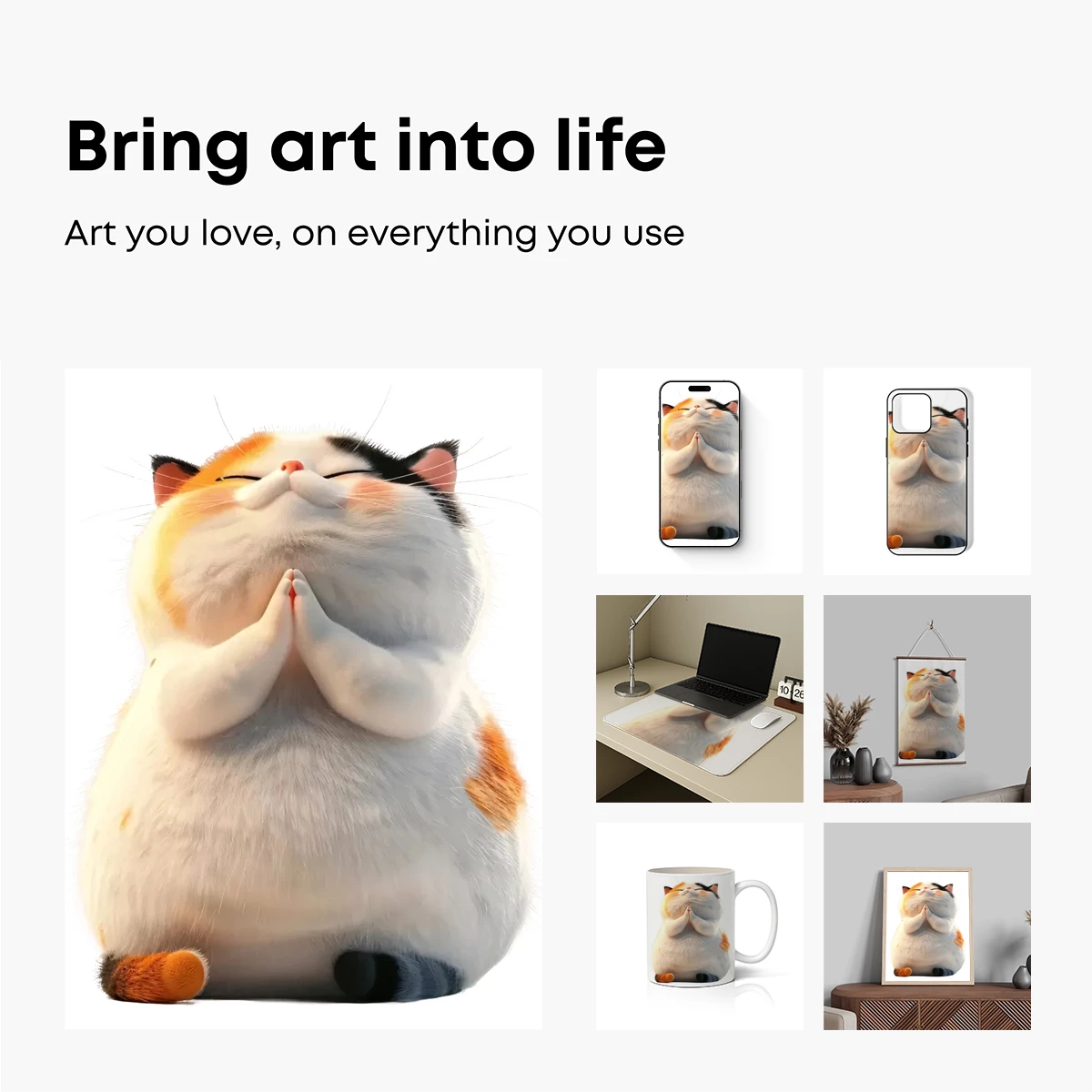 Chubby Cat in Prayer Pose: Whimsical Zen Art - Image 2