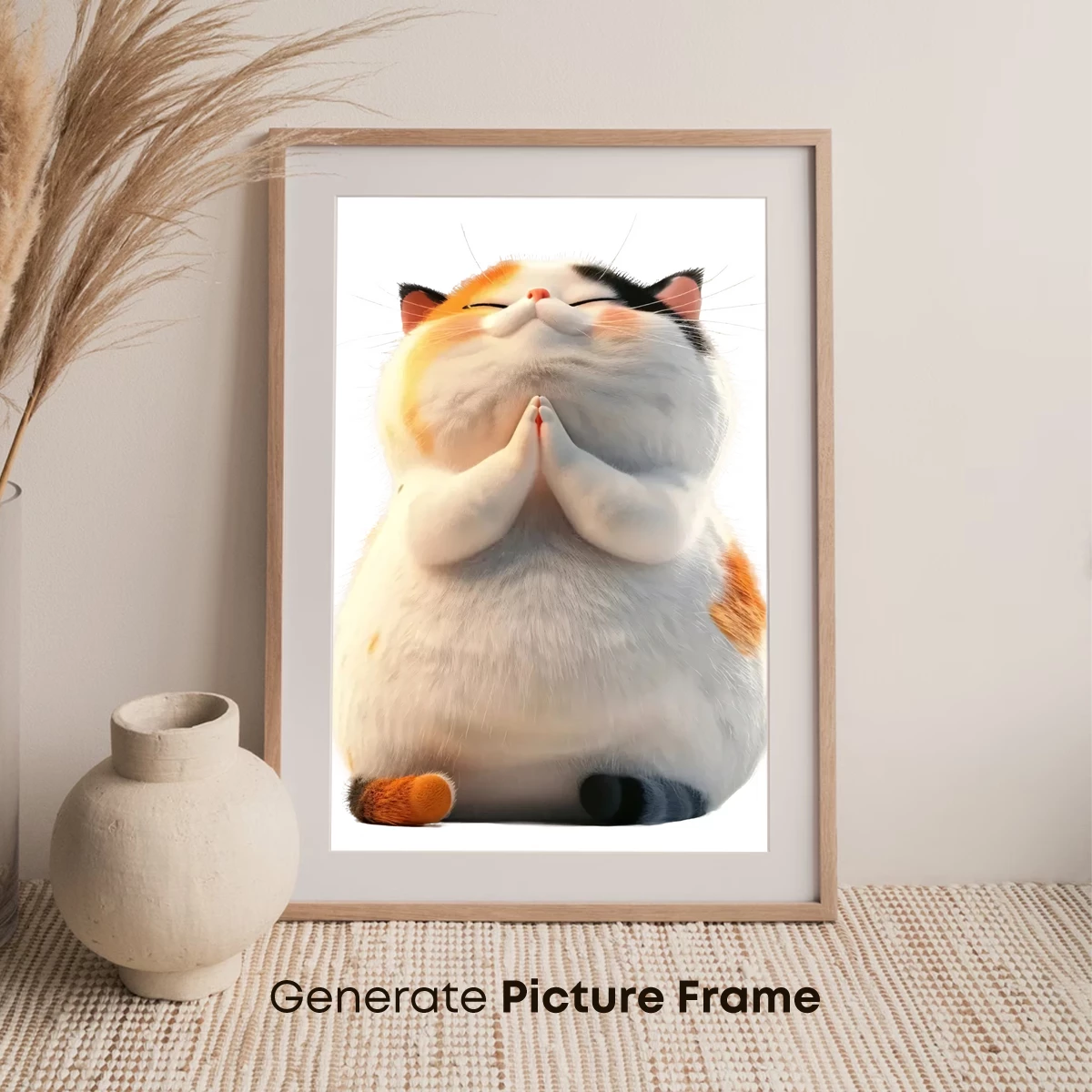 Chubby Cat in Prayer Pose: Whimsical Zen Art - Image 7