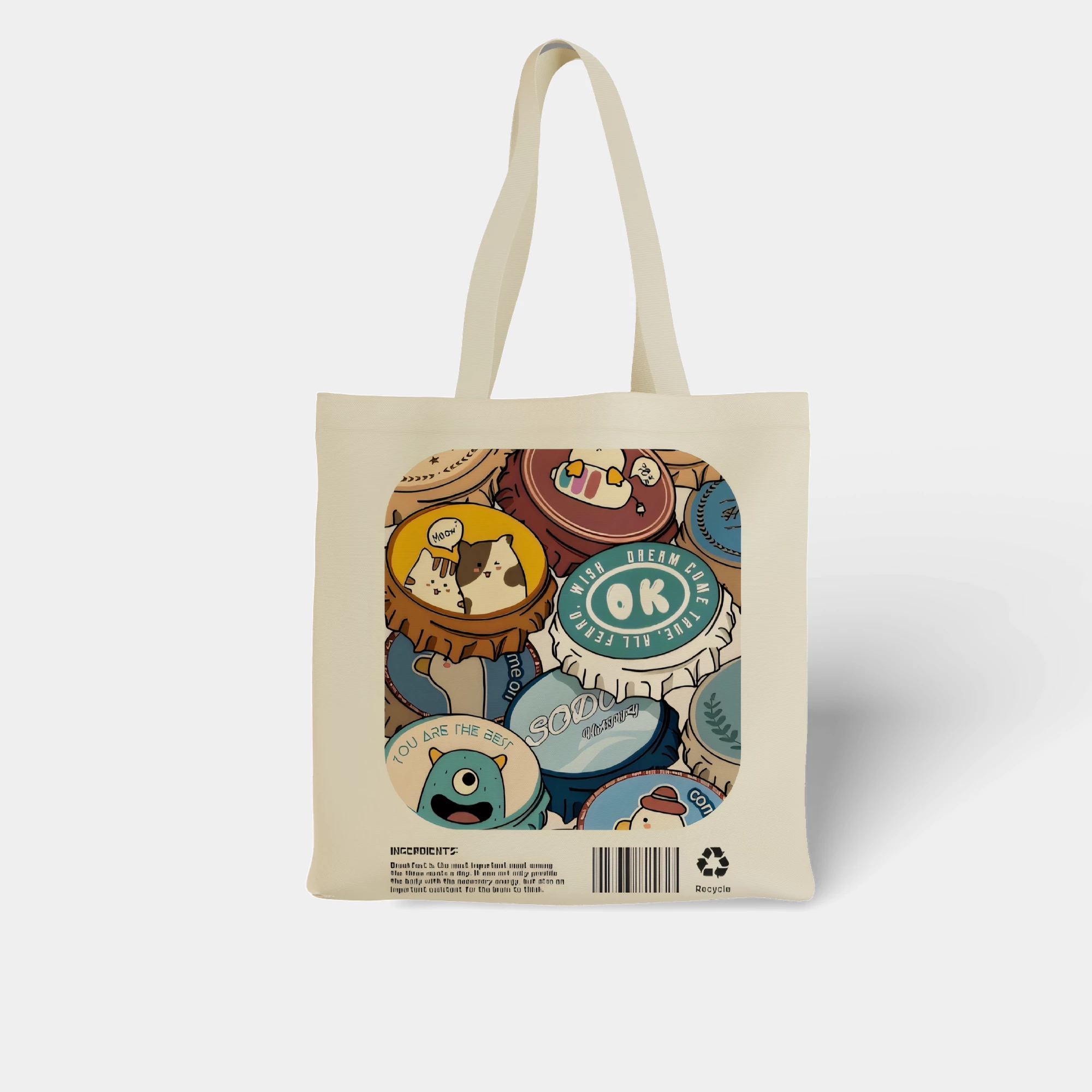 Kawaii Bottle Cap Art Canvas Bag