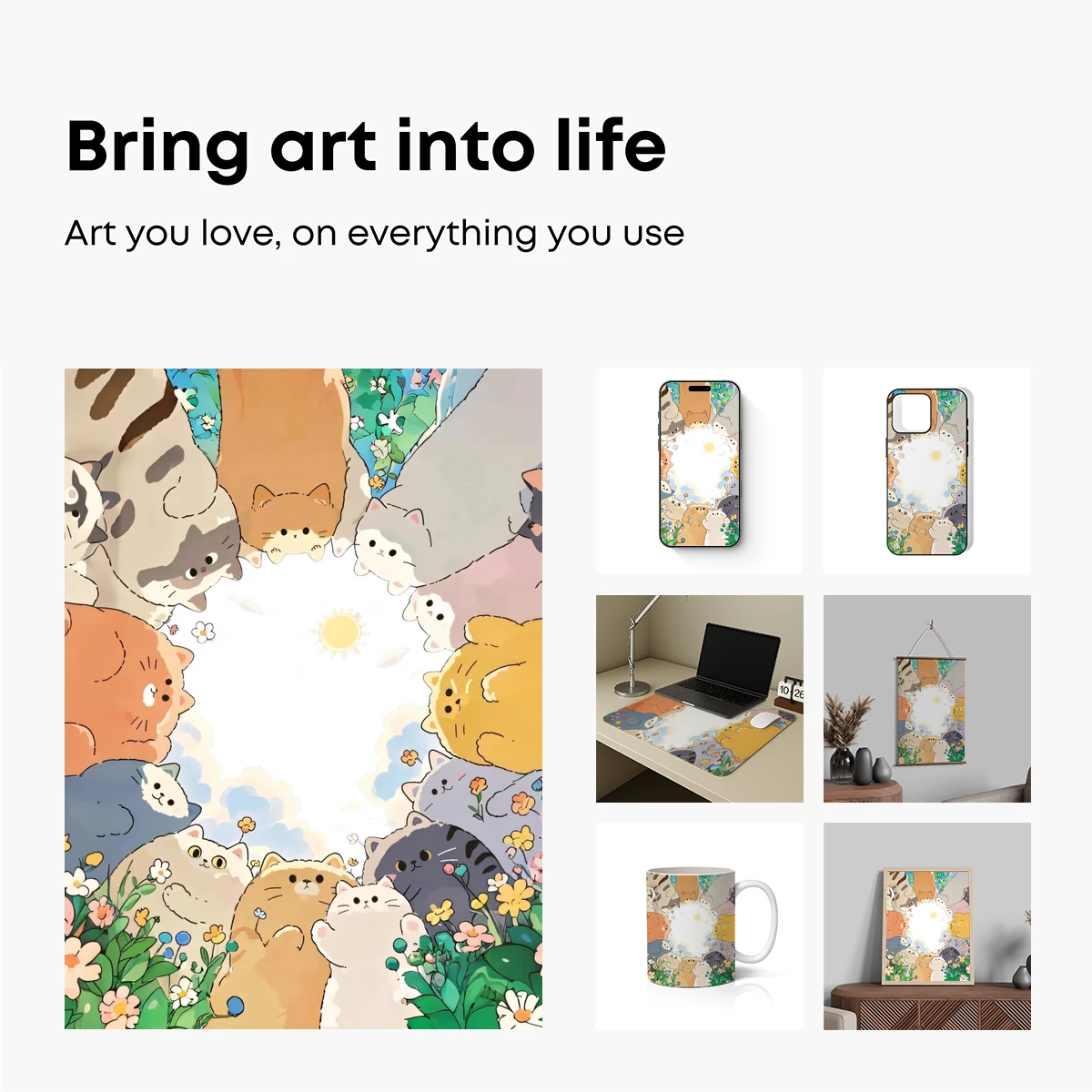 Cuddly Cats in a Floral Circle: Whimsical Artistry - Image 2