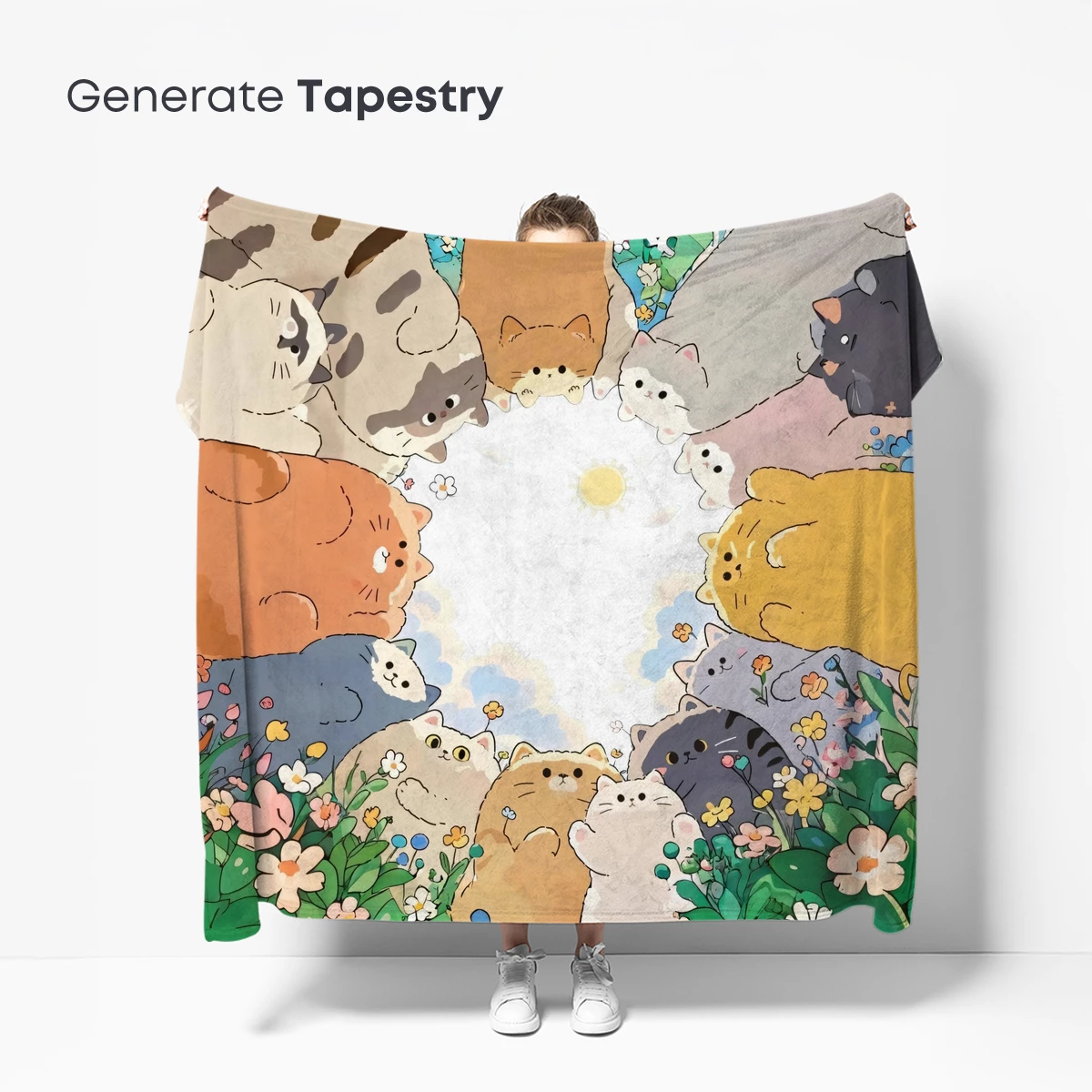 Cuddly Cats in a Floral Circle: Whimsical Artistry - Image 5