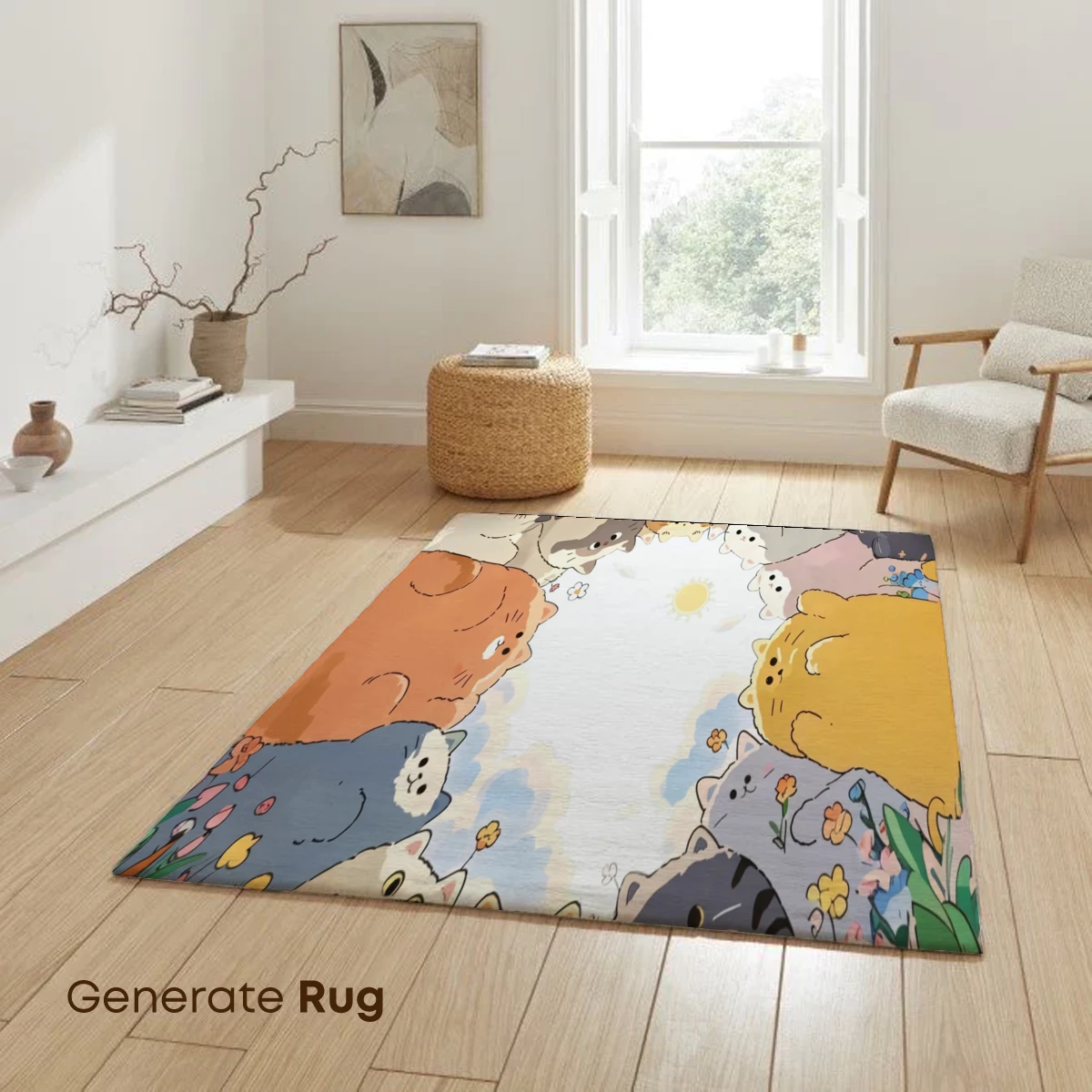 Cuddly Cats in a Floral Circle: Whimsical Artistry - Image 6