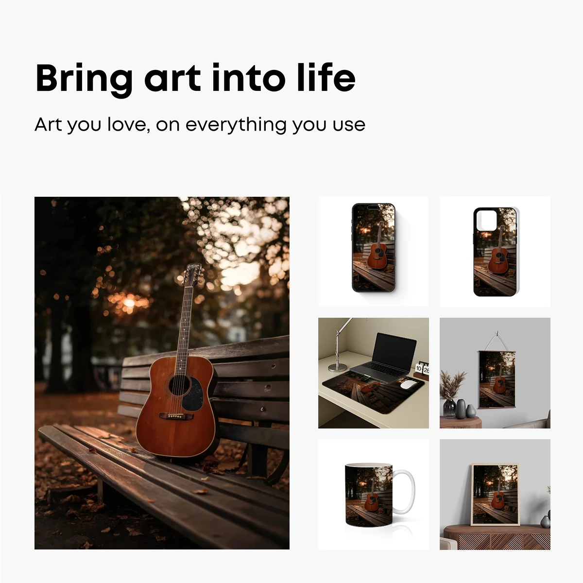Guitar on a Bench: Autumn's Melody - Image 2
