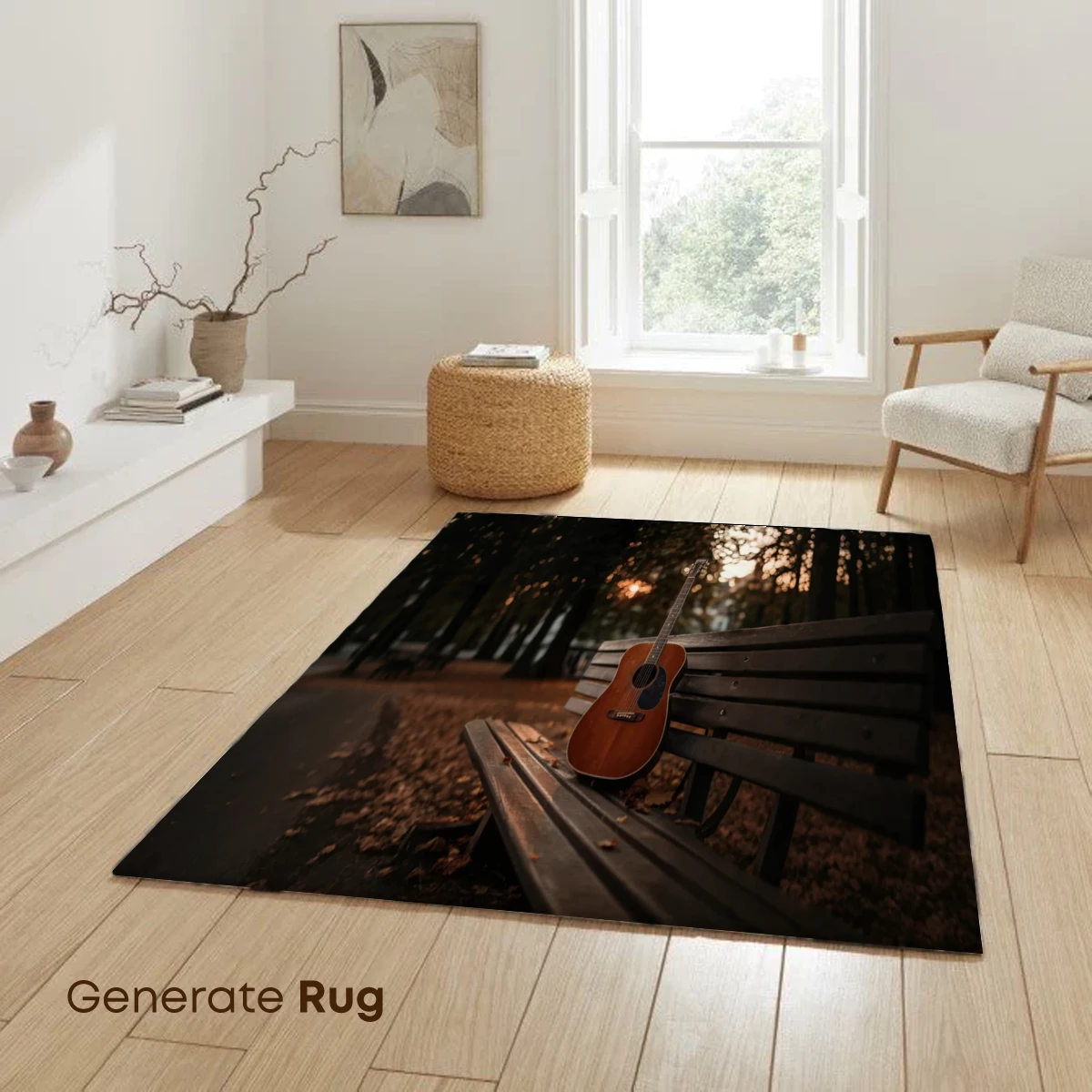 Guitar on a Bench: Autumn's Melody - Image 6