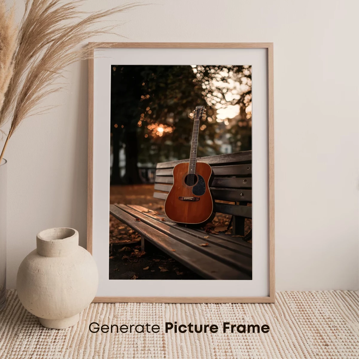 Guitar on a Bench: Autumn's Melody - Image 7