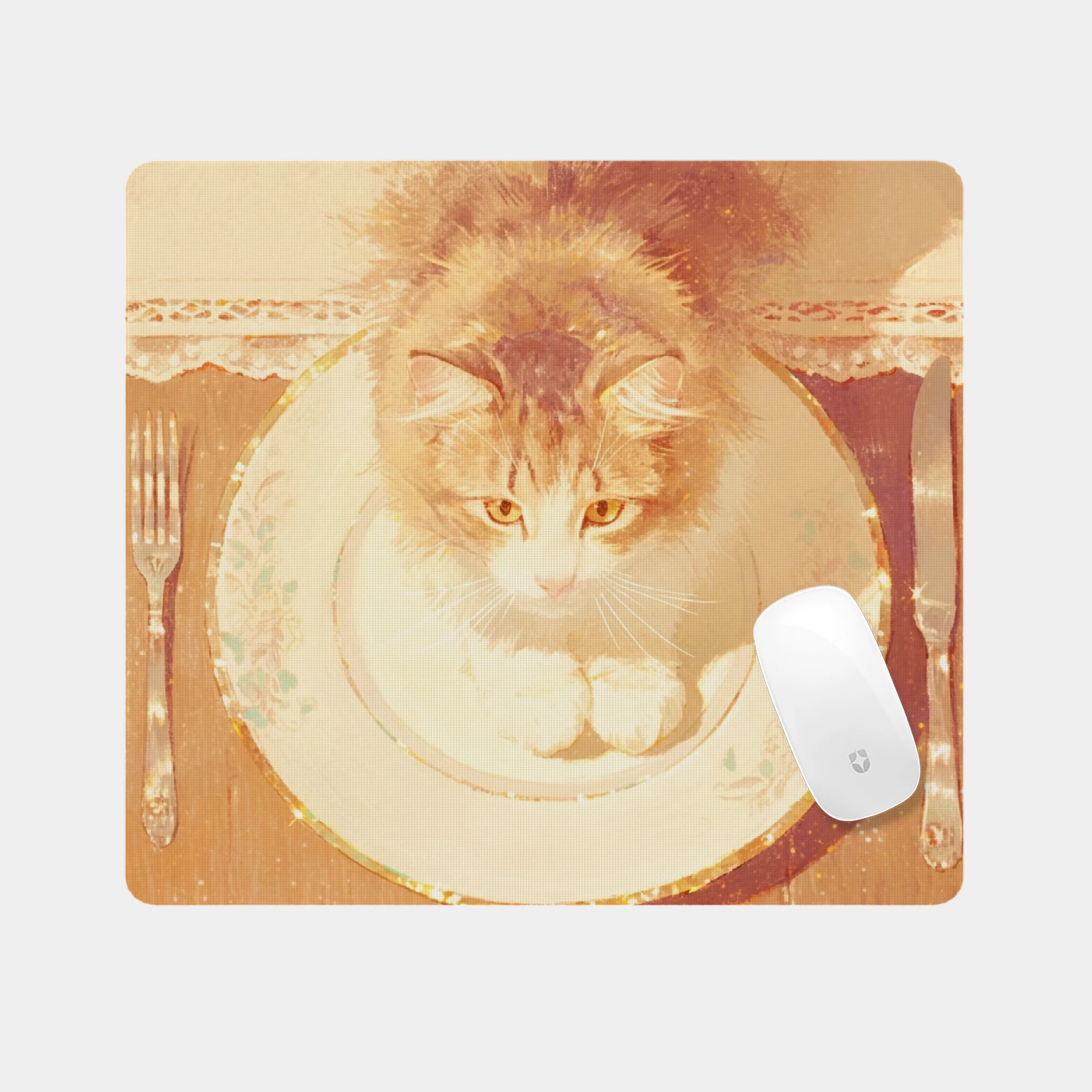 Whiskered Guest at Dinner Glass mouse pad