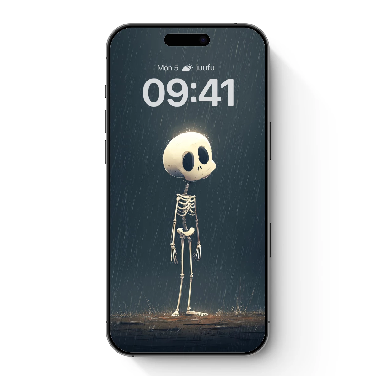 Lonely Skeleton in the Rain: A Surreal Nighttime Reverie