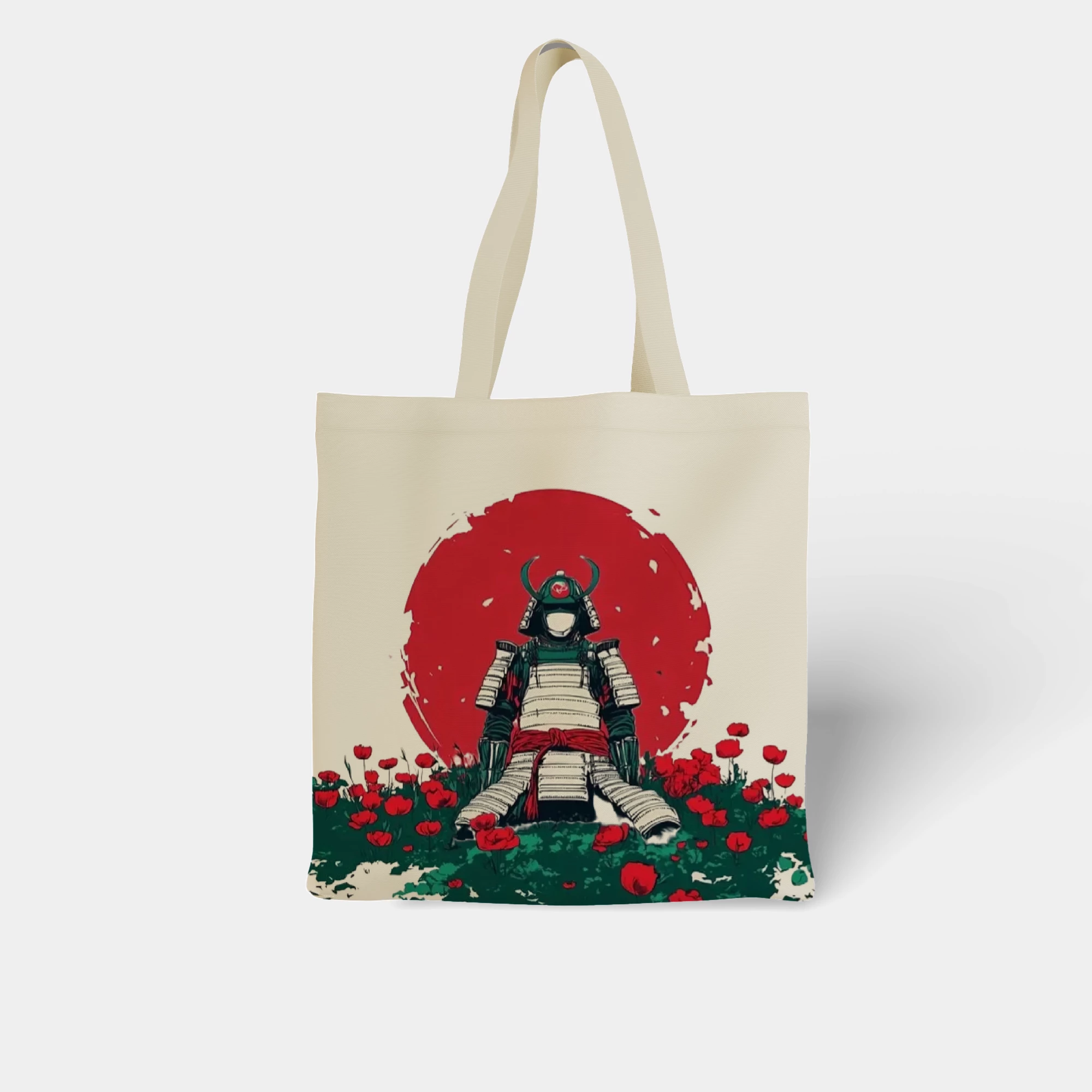 Samurai in Poppy Field Ukiyo-e Canvas Bag