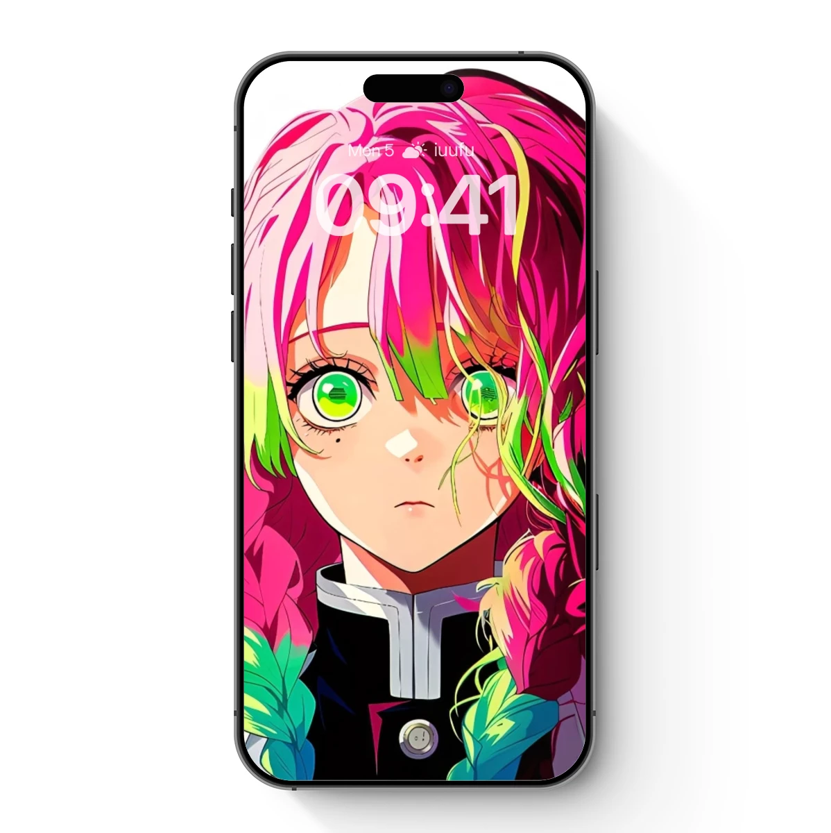 Vibrant Anime Character with Neon Pink Hair and Green Eyes