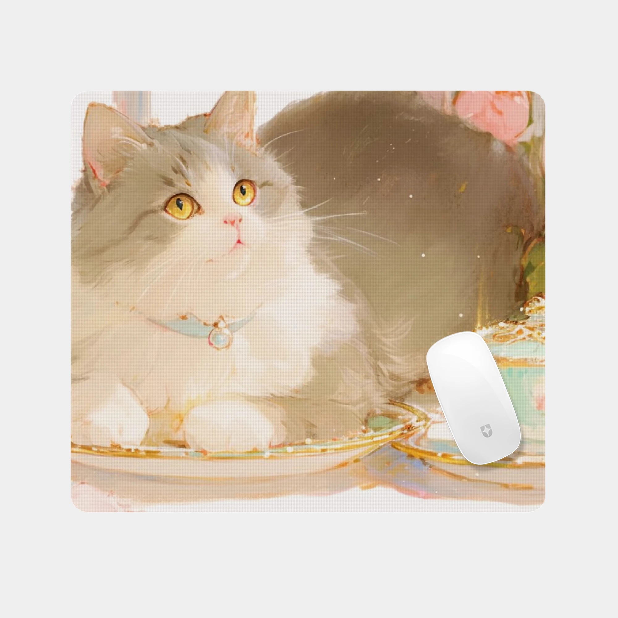 Whiskered Tea Time Glass mouse pad