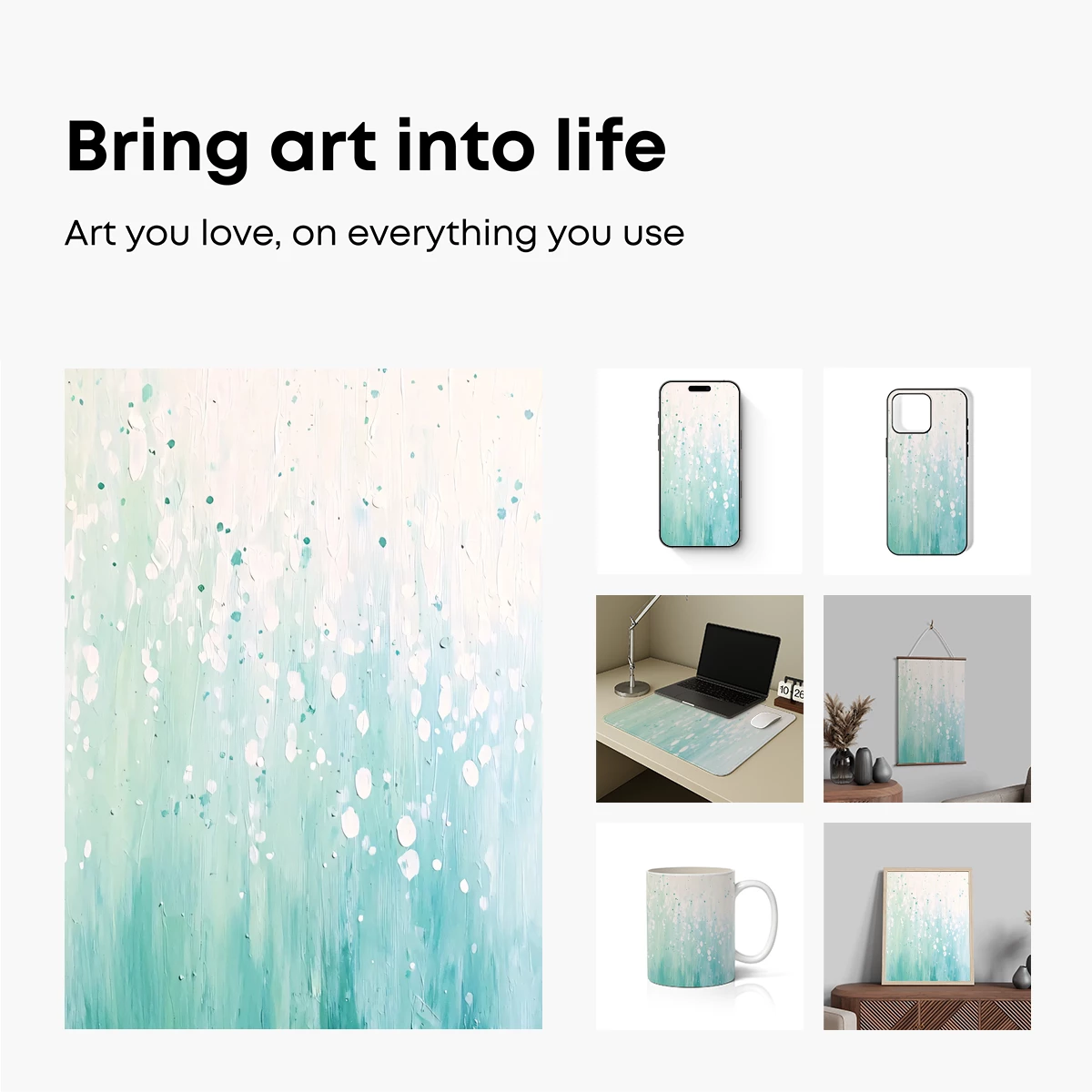 Aqua Serenity: Abstract Speckled Canvas - Image 2