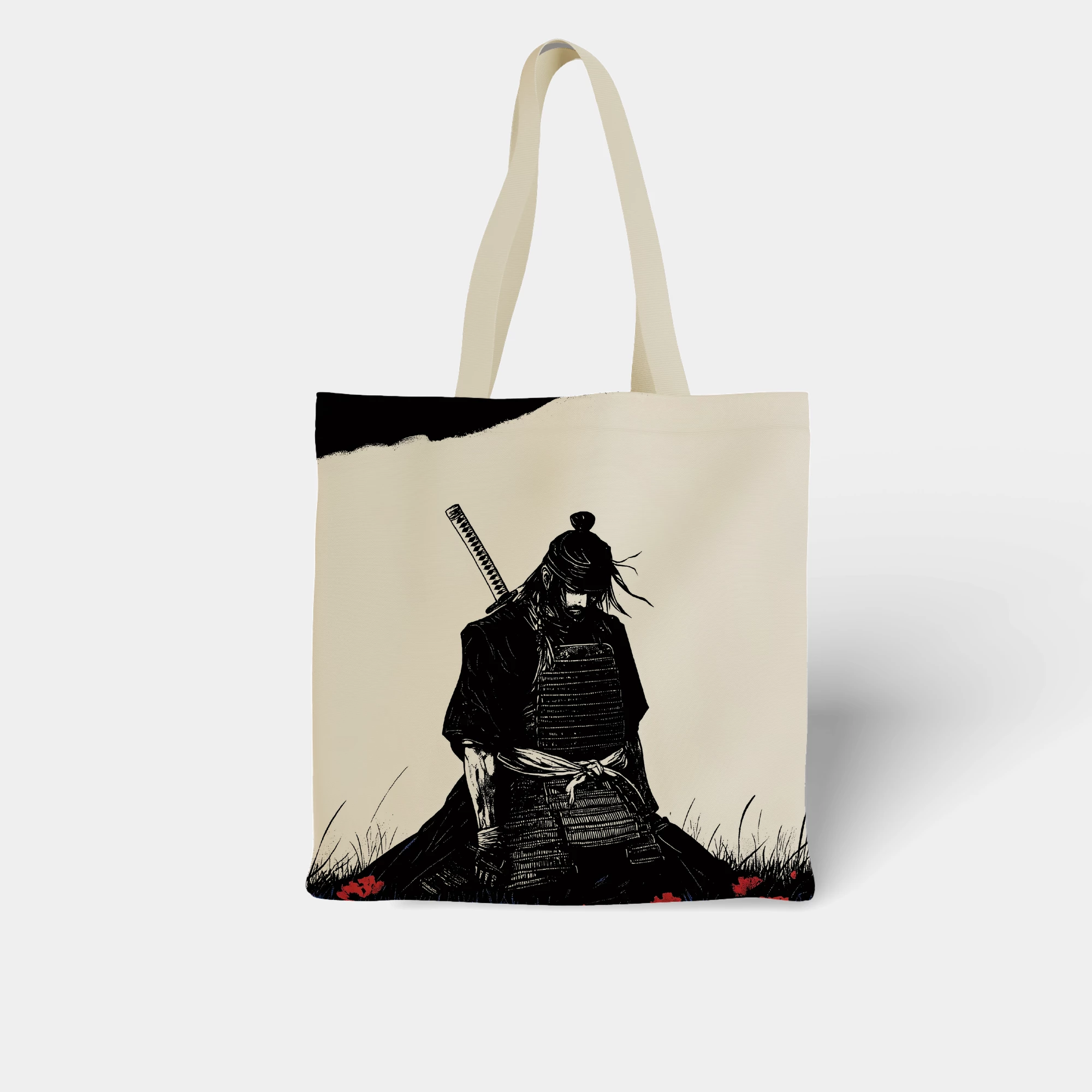 Samurai in Black and White Canvas Bag