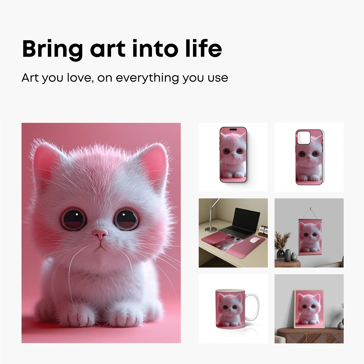 Fluffy White Kitten on Pink: Whimsical Cuteness - Image 2
