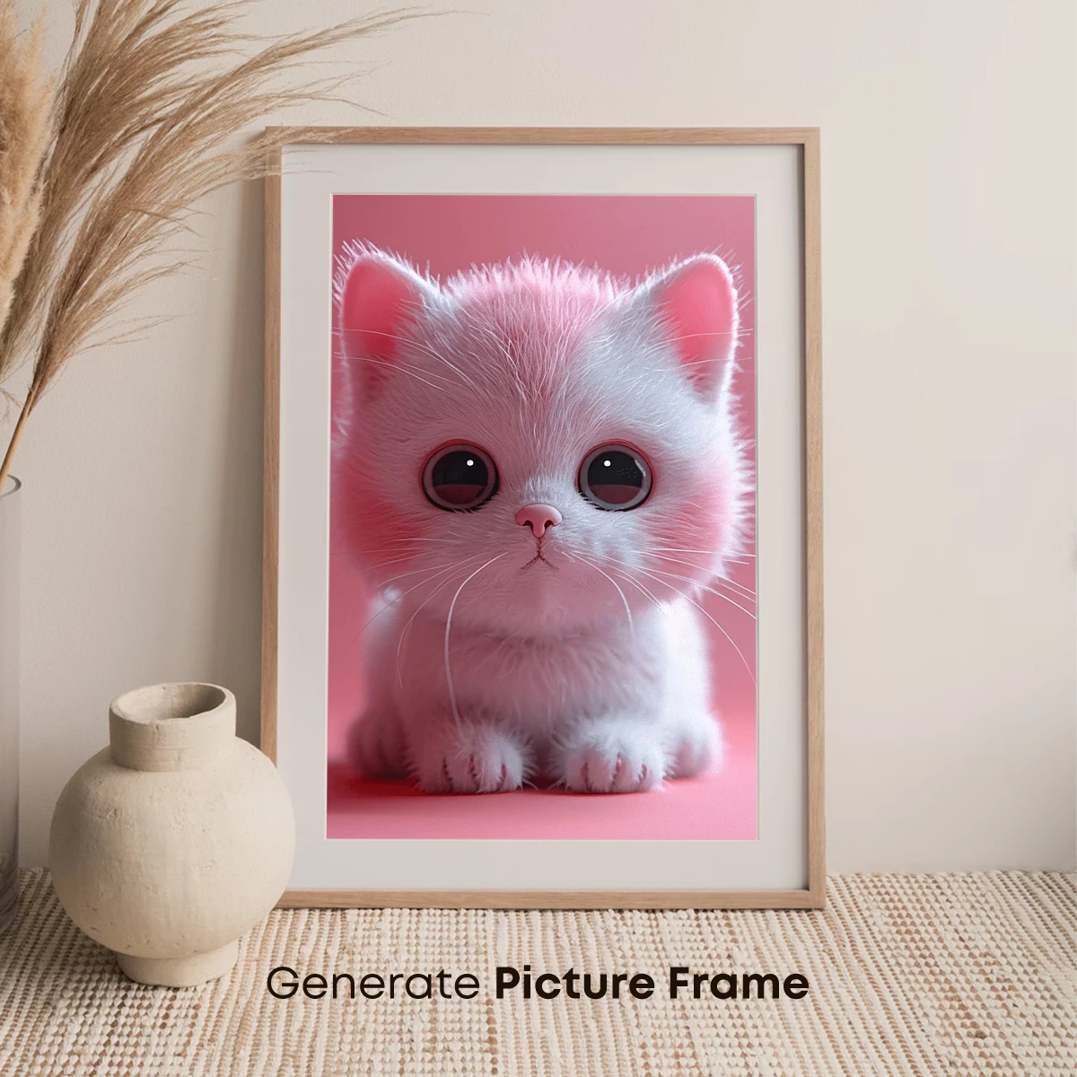 Fluffy White Kitten on Pink: Whimsical Cuteness - Image 7