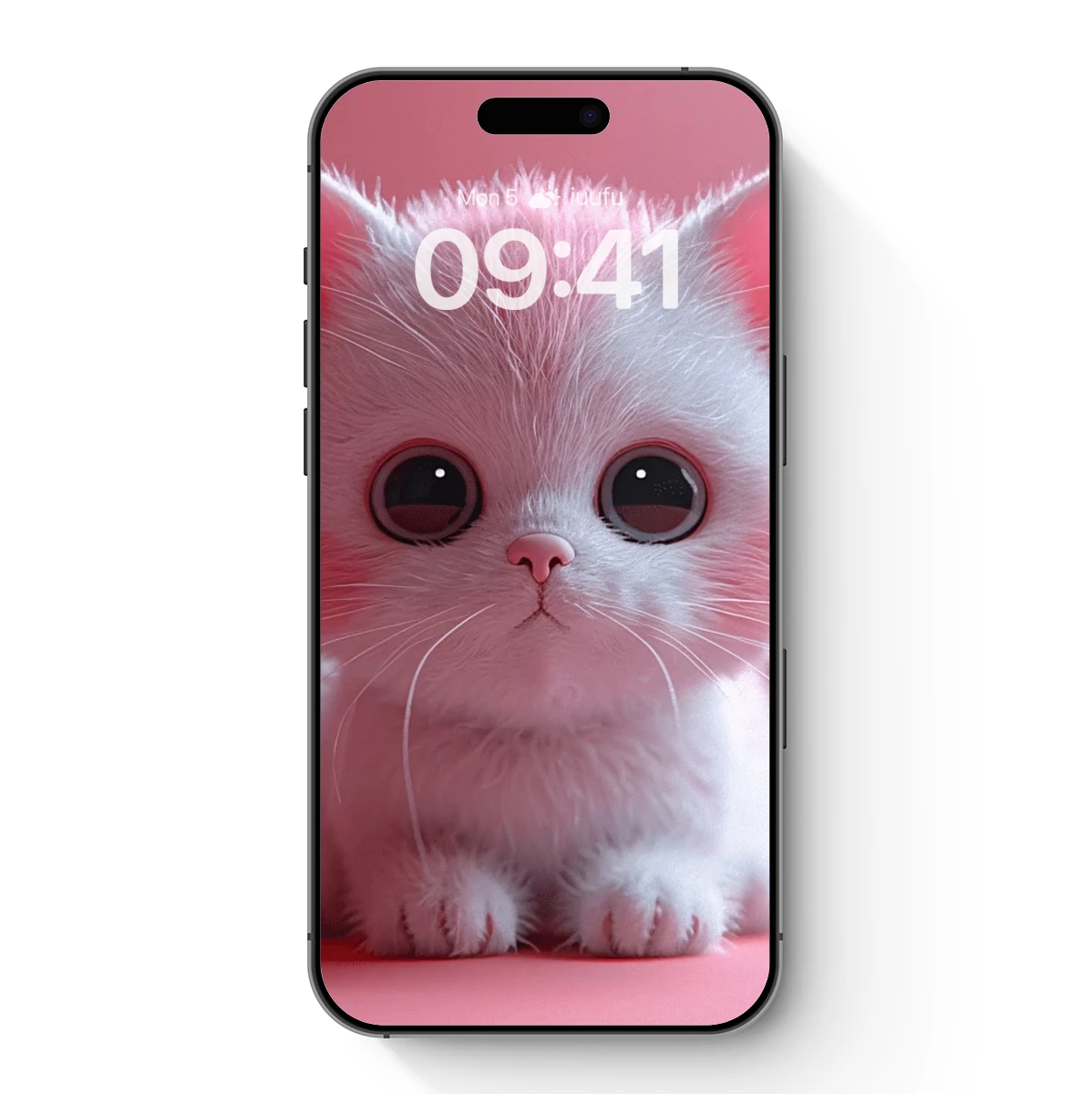 Fluffy White Kitten on Pink: Whimsical Cuteness