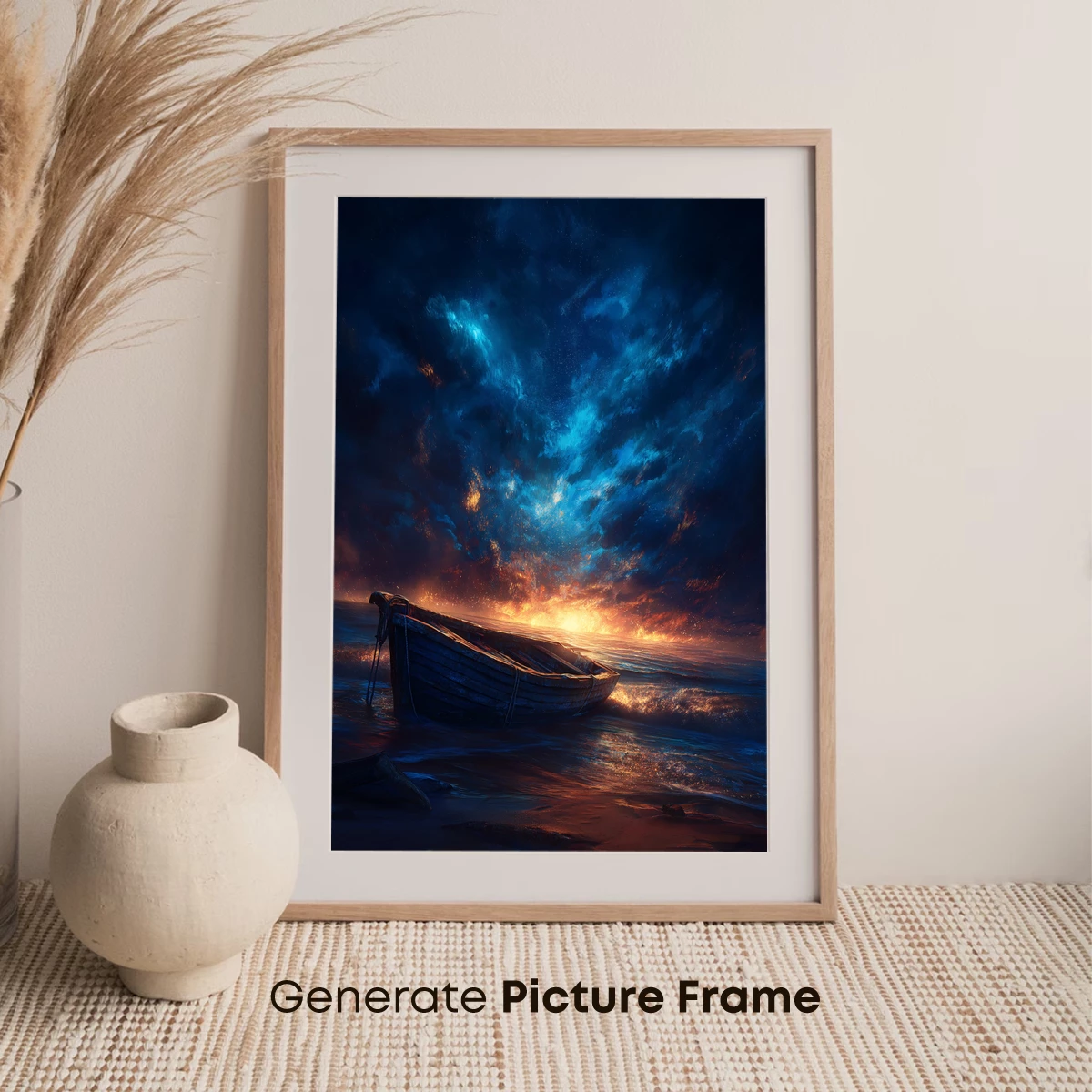 Eternal Twilight: Rowboat Under Celestial Flames - Image 7
