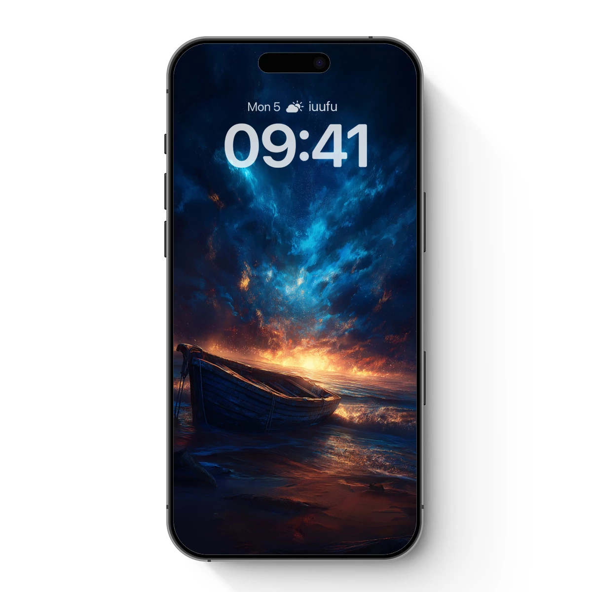 Eternal Twilight: Rowboat Under Celestial Flames