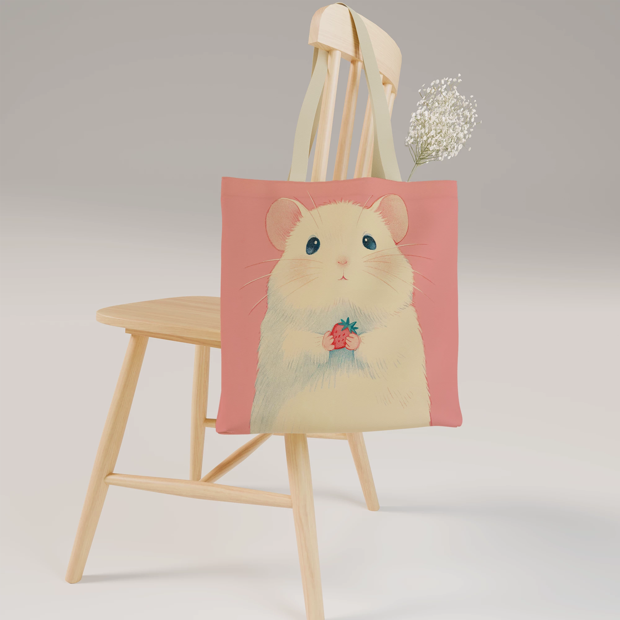 Cute Hamster with Strawberry Canvas Bag - Image 8